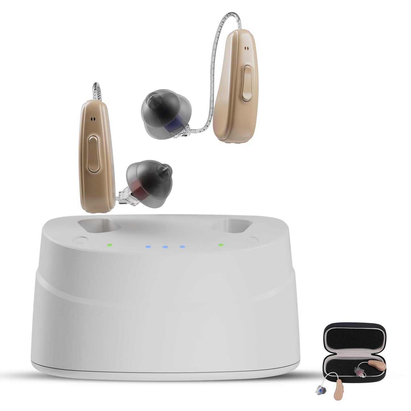 Hearing Aids, Hearing Aids for Seniors, Rechargeable Hearing Aid with Noise Cancellation, 5-Level Button Volume Control, OTC Hearing Amplifier for Moderate Hearing Loss, Clear Sound