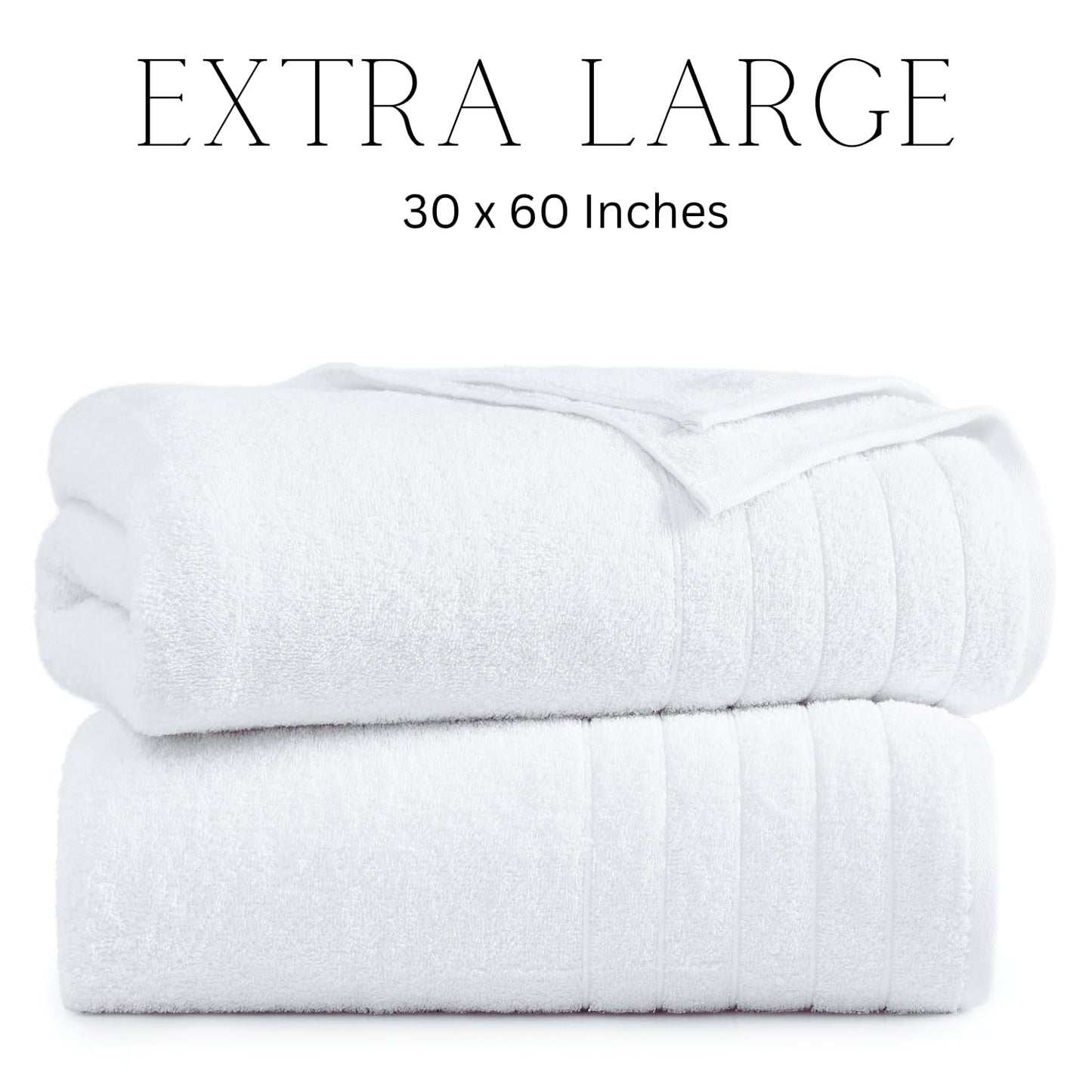 Casa Platino 100% Cotton 2 Pack Bath Towels (30"x60") - Ring Spun Cotton - Large Towels for Bathroom - Quick Drying, Highly Soft & Absorbent Shower Towel Set - Hotel & Spa Quality - White Towel Set