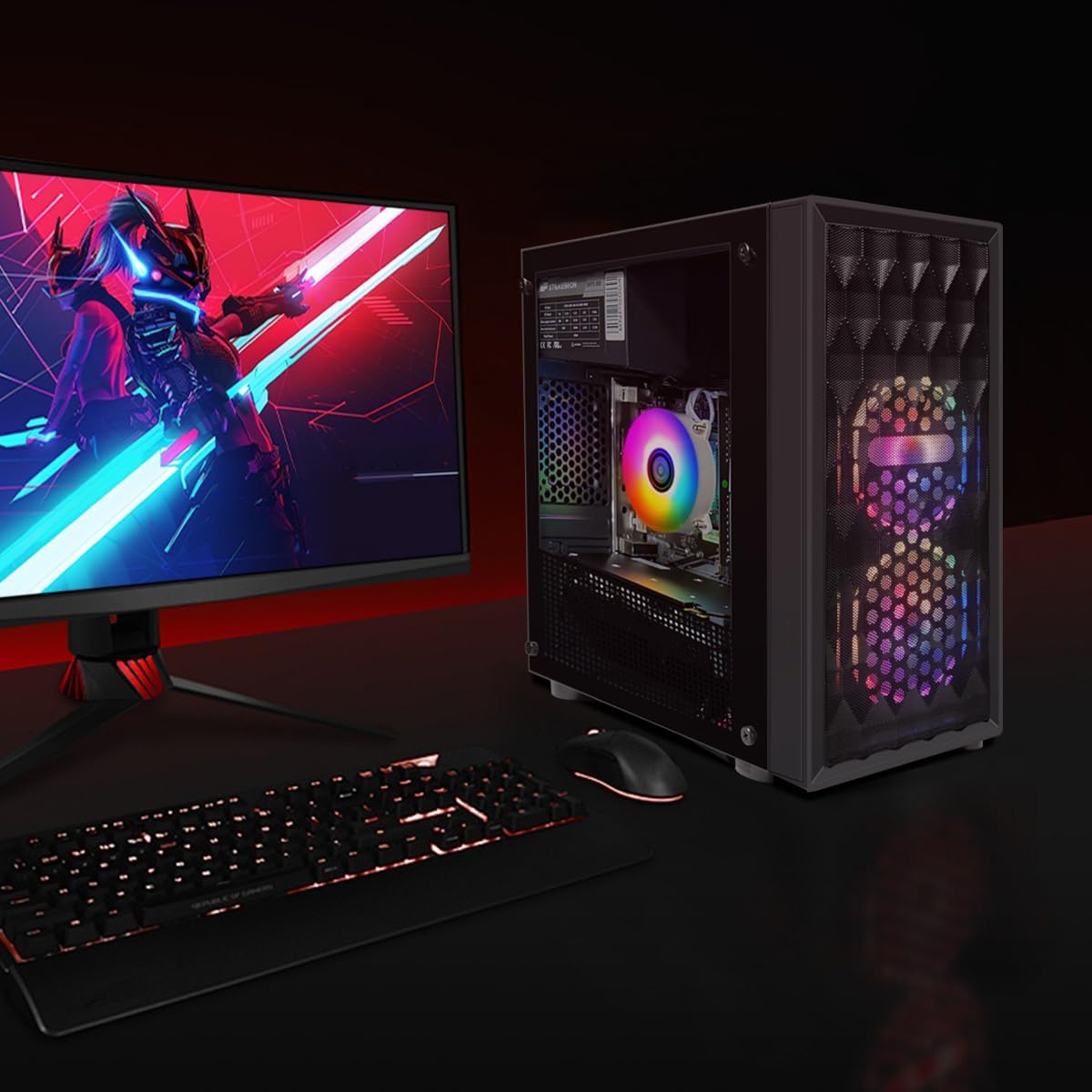 STGAubron RGB Desktop PC Computer, AMD Ryzen 5 3400G up to 4.2GHz, 16G DDR4, 512G SSD, WiFi 6 & BT 5.2, RGB Fan x6, RGB Keyboard & Mouse, Windows 11 Home