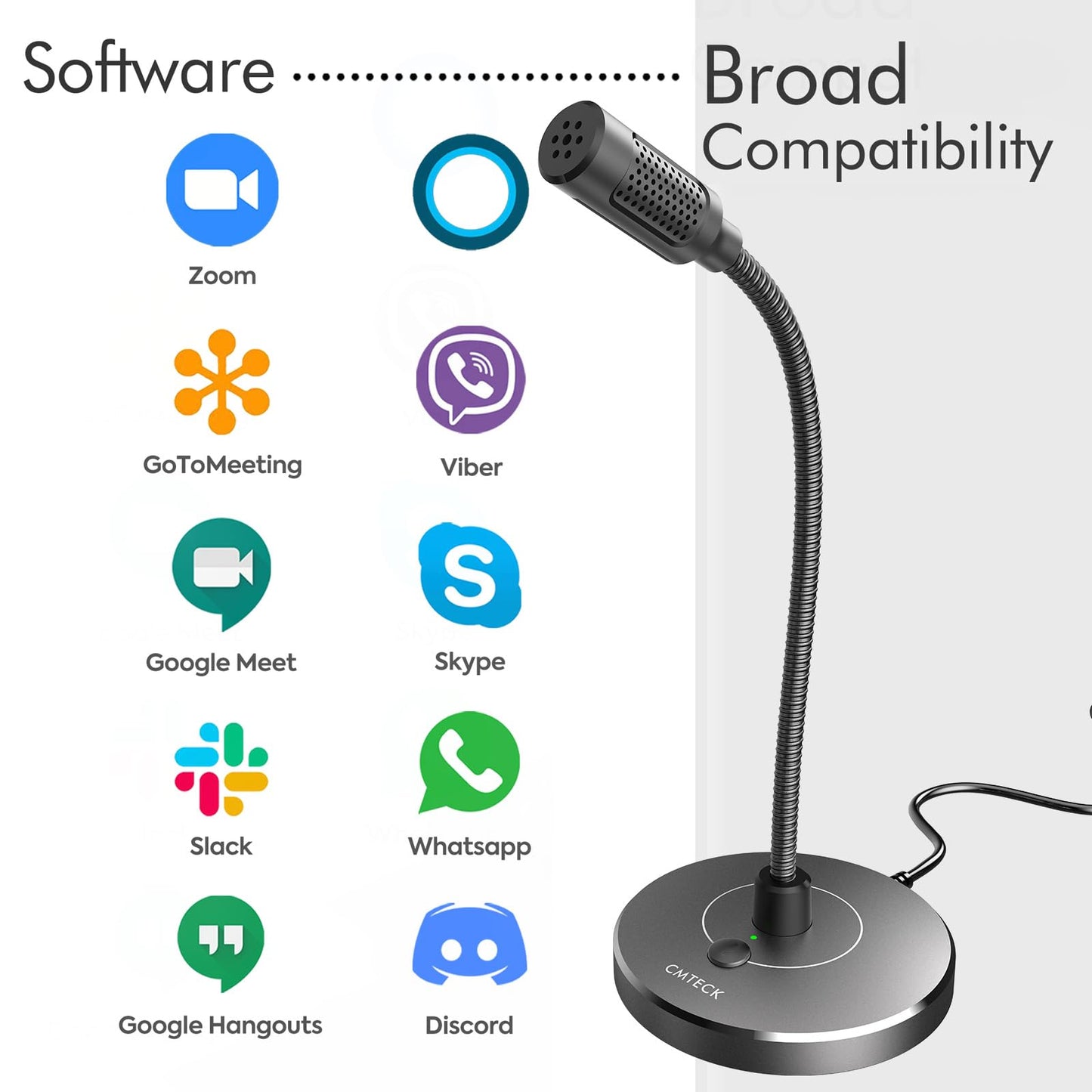 CMTECK USB Computer Microphone, Microphone for pc with RGB Light, Mute Function, Noise-Cancelling Recording Desktop Mic for Laptop for Online Chatting, Home Studio, Podcasting, Gaming, Skype, YouTube