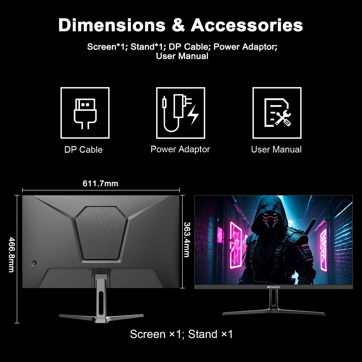 SANSUI 27 Inch Curved Gaming Monitor 180Hz 1ms with Speakers FHD 1080P Computer Monitor FreeSync|1500R|130% sRGB|HDR|Low Blue Light|HDMI DP Ports|VESA Mount|Metal Stand(ES-G27C1 HDMI Cable Incl.)