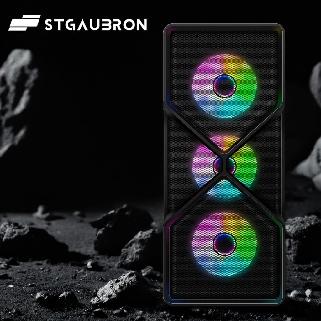 STGAubron RGB Desktop PC Computer, AMD Ryzen 5 3400G up to 4.2GHz, 16G DDR4, 512G SSD, WiFi 6 & BT 5.2, RGB Fan x6, RGB Keyboard & Mouse, Windows 11 Home