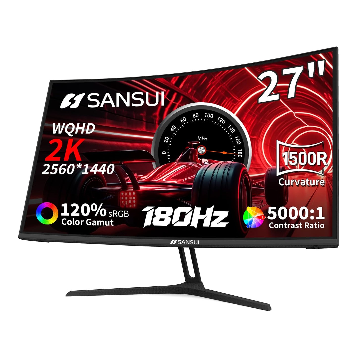 SANSUI 27 Inch Curved 240Hz Gaming Monitor FHD 1080P, 1500R Curve Computer Monitor, 130% sRGB, 4000:1 Contrast, HDR, FreeSync, MPRT 1Ms, Low Blue Light, HDMI DP Ports, Metal Stand, DP Cable Incl.