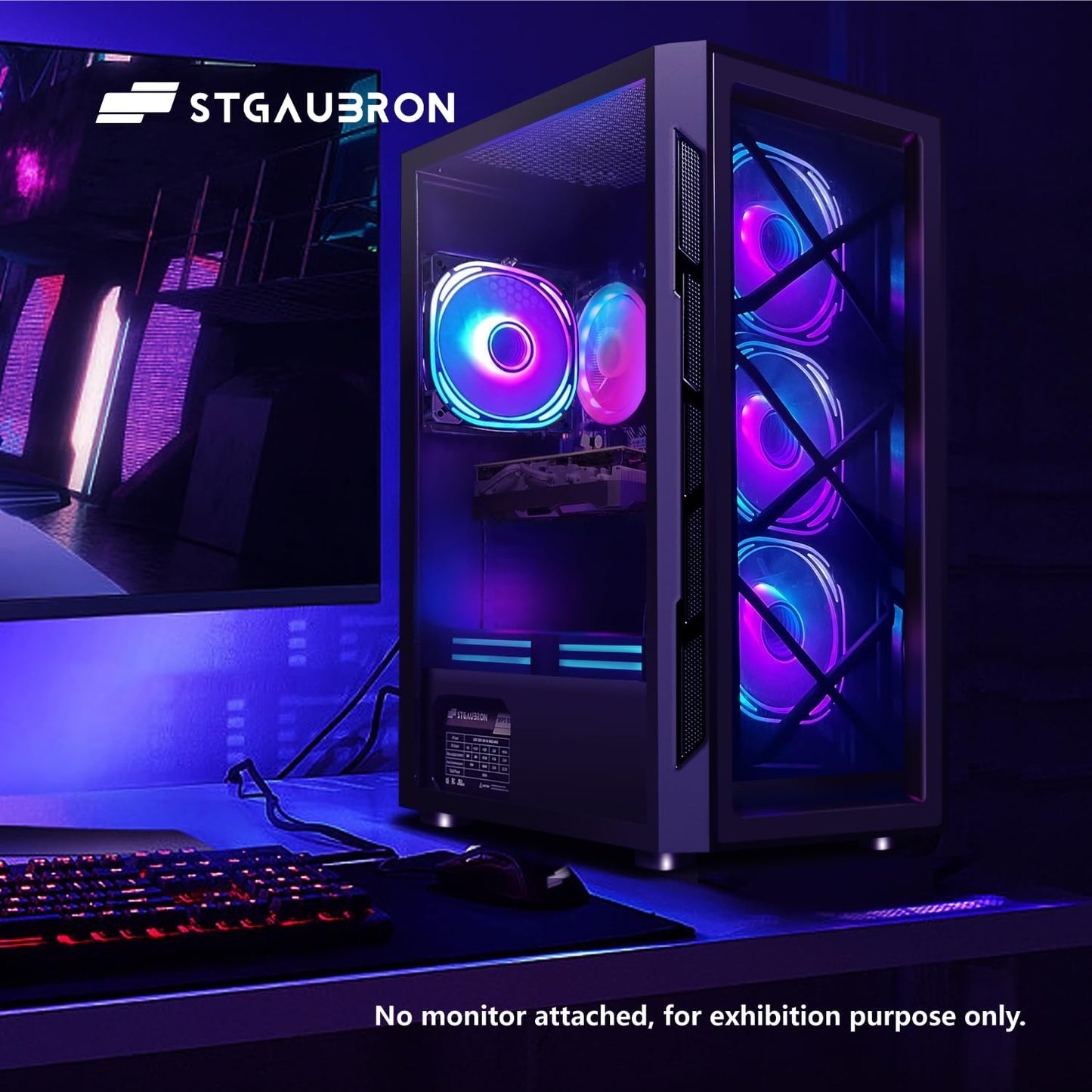 STGAubron RGB Desktop PC Computer, AMD Ryzen 5 3400G up to 4.2GHz, 16G DDR4, 512G SSD, WiFi 6 & BT 5.2, RGB Fan x6, RGB Keyboard & Mouse, Windows 11 Home