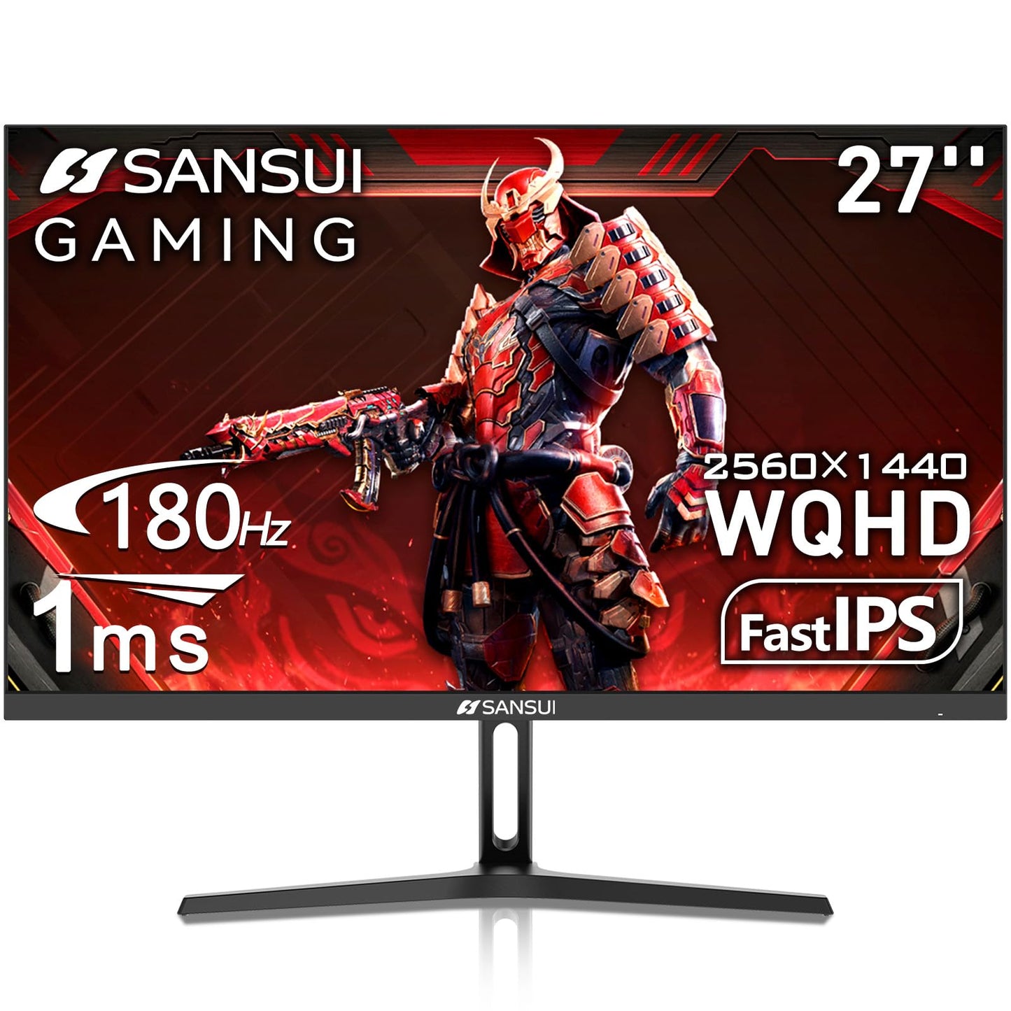 SANSUI 27 Inch Curved Gaming Monitor 180Hz 1ms with Speakers FHD 1080P Computer Monitor FreeSync|1500R|130% sRGB|HDR|Low Blue Light|HDMI DP Ports|VESA Mount|Metal Stand(ES-G27C1 HDMI Cable Incl.)