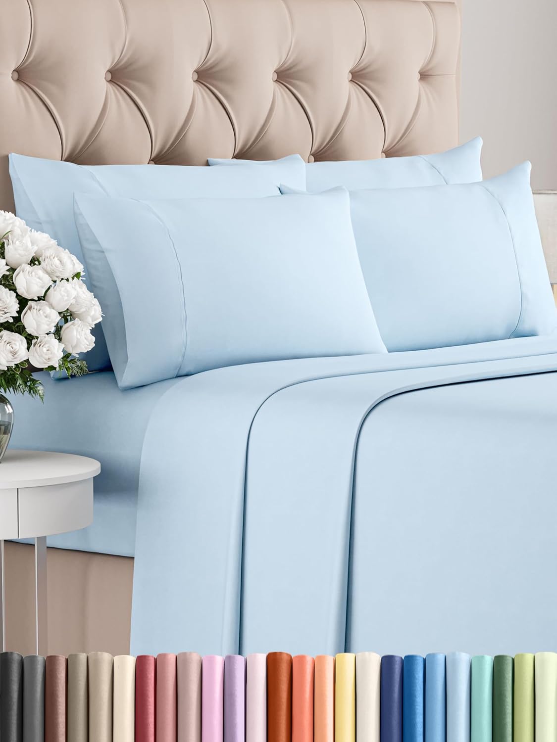 Queen 6 Piece Sheet Set - Cooling Sheets for Hot Sleepers - Hotel Luxury Bedding Set with 8-16 Inch Deep Pockets - 1 Flat & 1 Fitted & 4 Pillowcases - Ultra Soft, Easy Care and Wrinkle Free - White