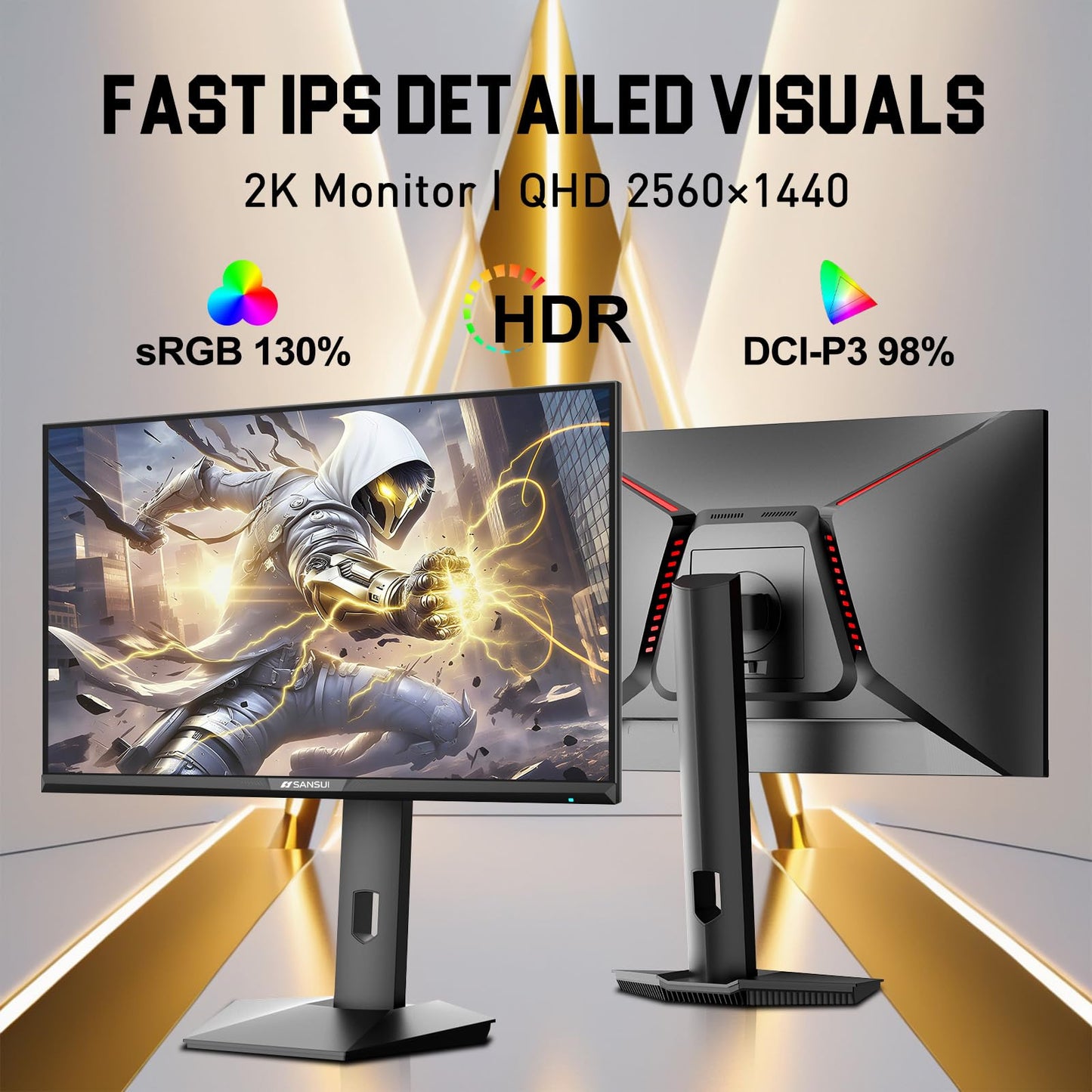 SANSUI 27 Inch Curved Gaming Monitor 180Hz 1ms with Speakers FHD 1080P Computer Monitor FreeSync|1500R|130% sRGB|HDR|Low Blue Light|HDMI DP Ports|VESA Mount|Metal Stand(ES-G27C1 HDMI Cable Incl.)