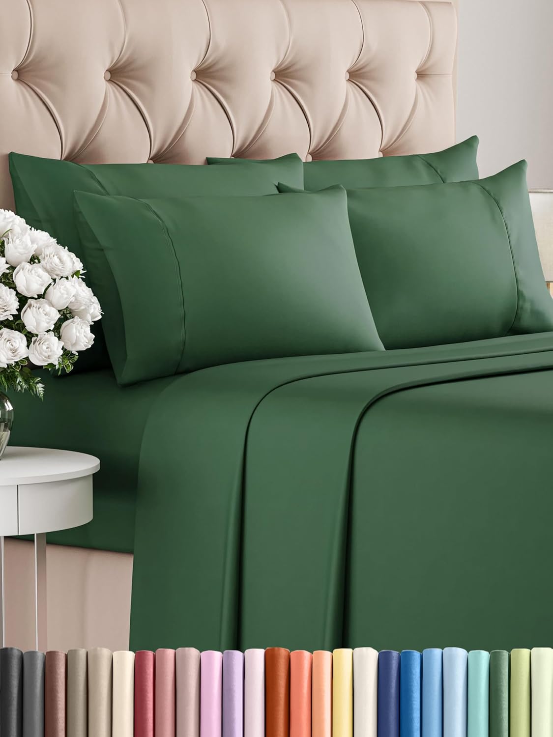 Queen 6 Piece Sheet Set - Cooling Sheets for Hot Sleepers - Hotel Luxury Bedding Set with 8-16 Inch Deep Pockets - 1 Flat & 1 Fitted & 4 Pillowcases - Ultra Soft, Easy Care and Wrinkle Free - White