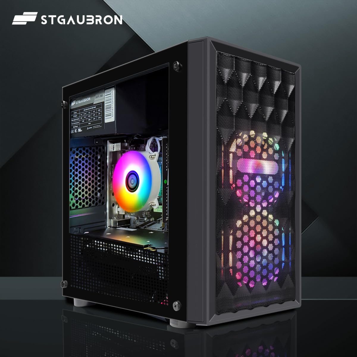STGAubron RGB Desktop PC Computer, AMD Ryzen 5 3400G up to 4.2GHz, 16G DDR4, 512G SSD, WiFi 6 & BT 5.2, RGB Fan x6, RGB Keyboard & Mouse, Windows 11 Home