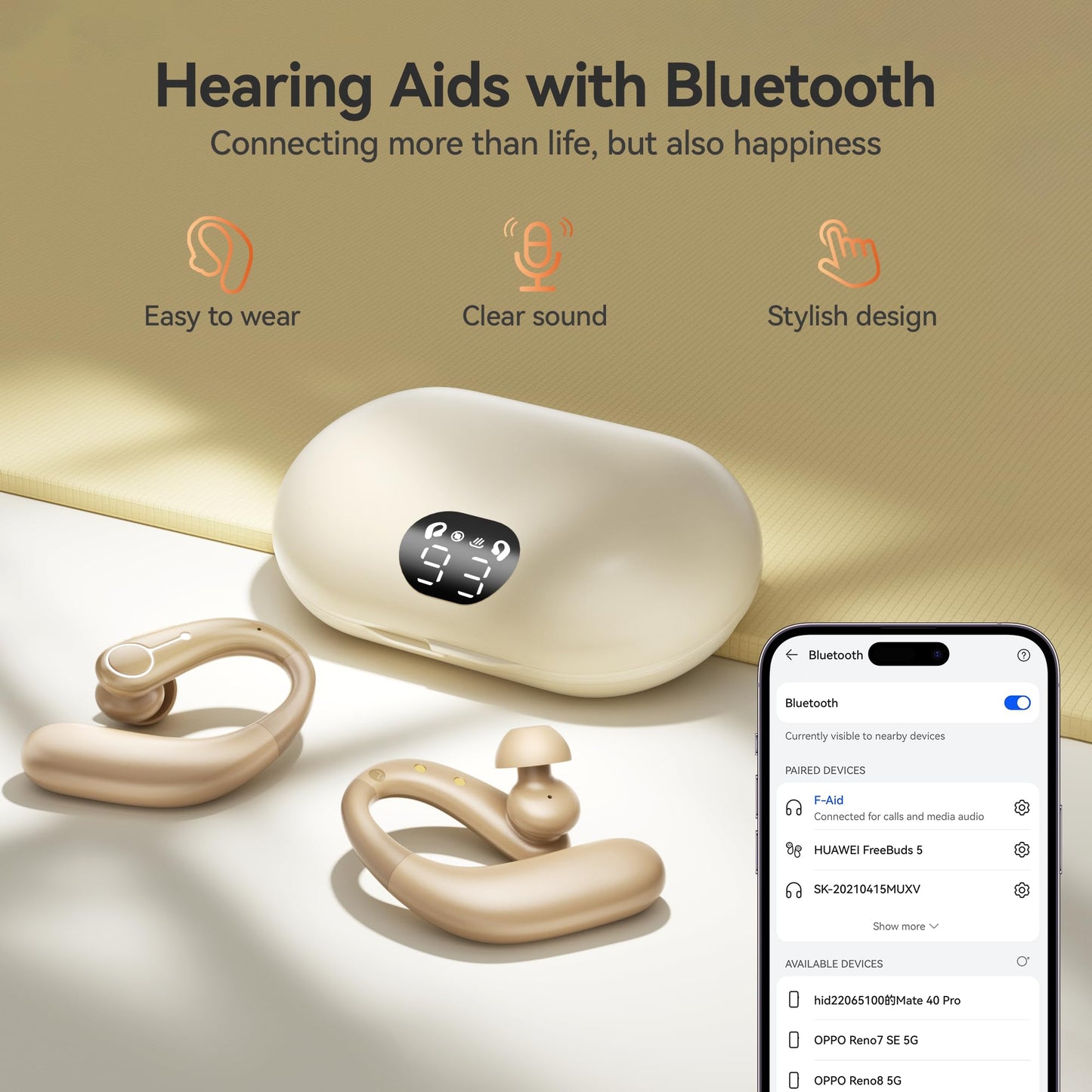 Hearing Aids, Hearing Aids for Seniors with Automatic Noise Cancelling for the Hearing Loss, Rechargeable Bluetooth Hearing Amplifiers with APP Volume Control, Premium Comfort Design and Wear