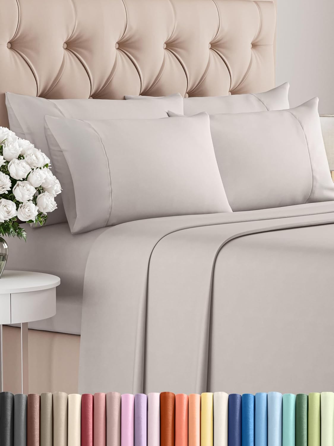 Queen 6 Piece Sheet Set - Cooling Sheets for Hot Sleepers - Hotel Luxury Bedding Set with 8-16 Inch Deep Pockets - 1 Flat & 1 Fitted & 4 Pillowcases - Ultra Soft, Easy Care and Wrinkle Free - White