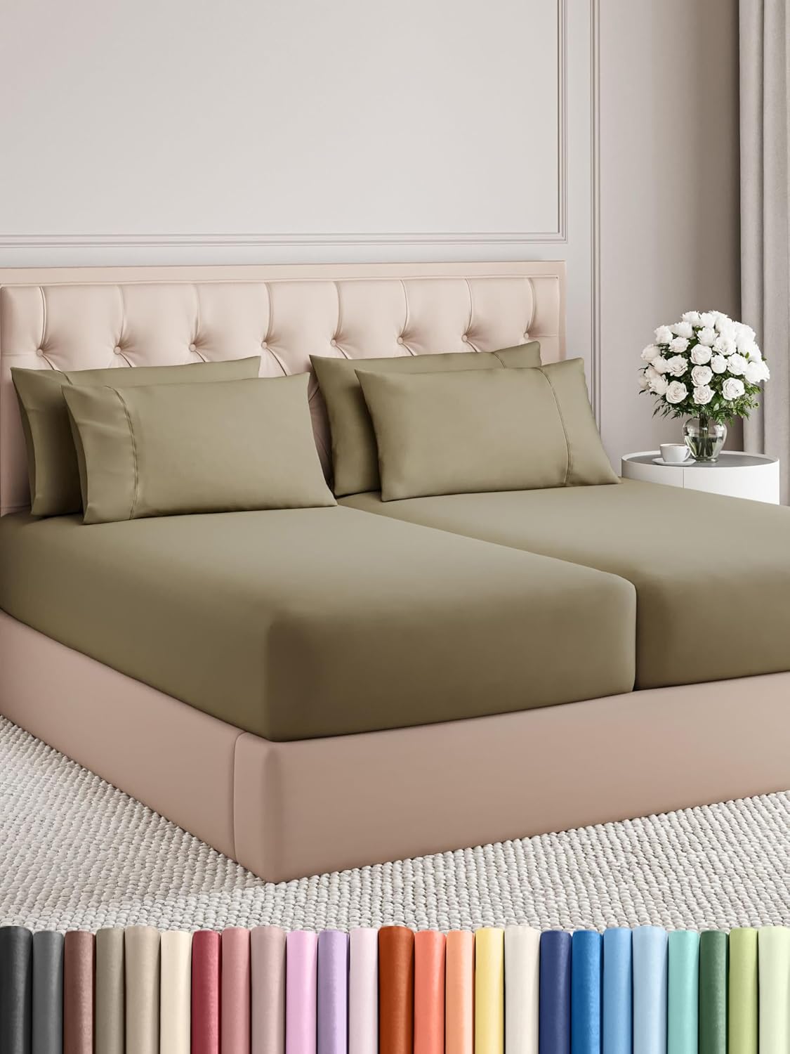 Queen 6 Piece Sheet Set - Cooling Sheets for Hot Sleepers - Hotel Luxury Bedding Set with 8-16 Inch Deep Pockets - 1 Flat & 1 Fitted & 4 Pillowcases - Ultra Soft, Easy Care and Wrinkle Free - White