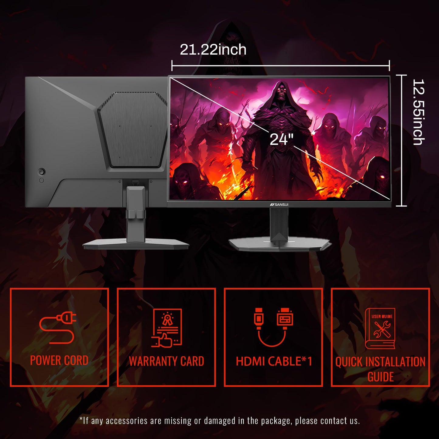 SANSUI 27 Inch Curved Gaming Monitor 180Hz 1ms with Speakers FHD 1080P Computer Monitor FreeSync|1500R|130% sRGB|HDR|Low Blue Light|HDMI DP Ports|VESA Mount|Metal Stand(ES-G27C1 HDMI Cable Incl.)