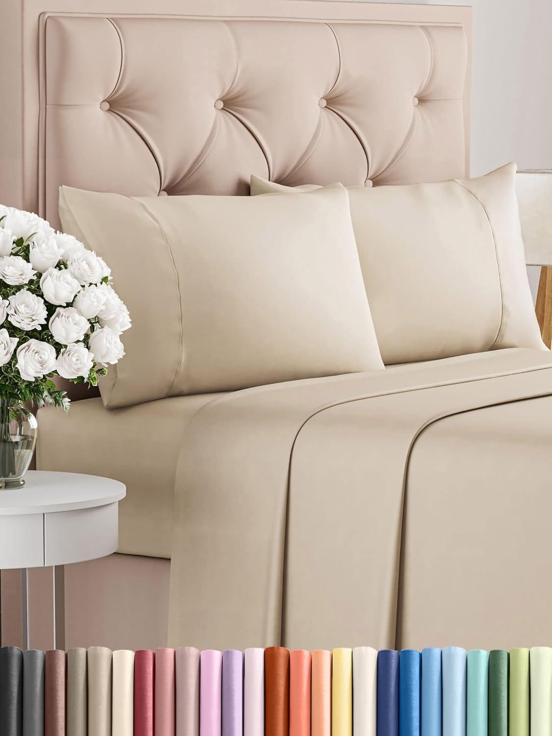 Queen 6 Piece Sheet Set - Cooling Sheets for Hot Sleepers - Hotel Luxury Bedding Set with 8-16 Inch Deep Pockets - 1 Flat & 1 Fitted & 4 Pillowcases - Ultra Soft, Easy Care and Wrinkle Free - White