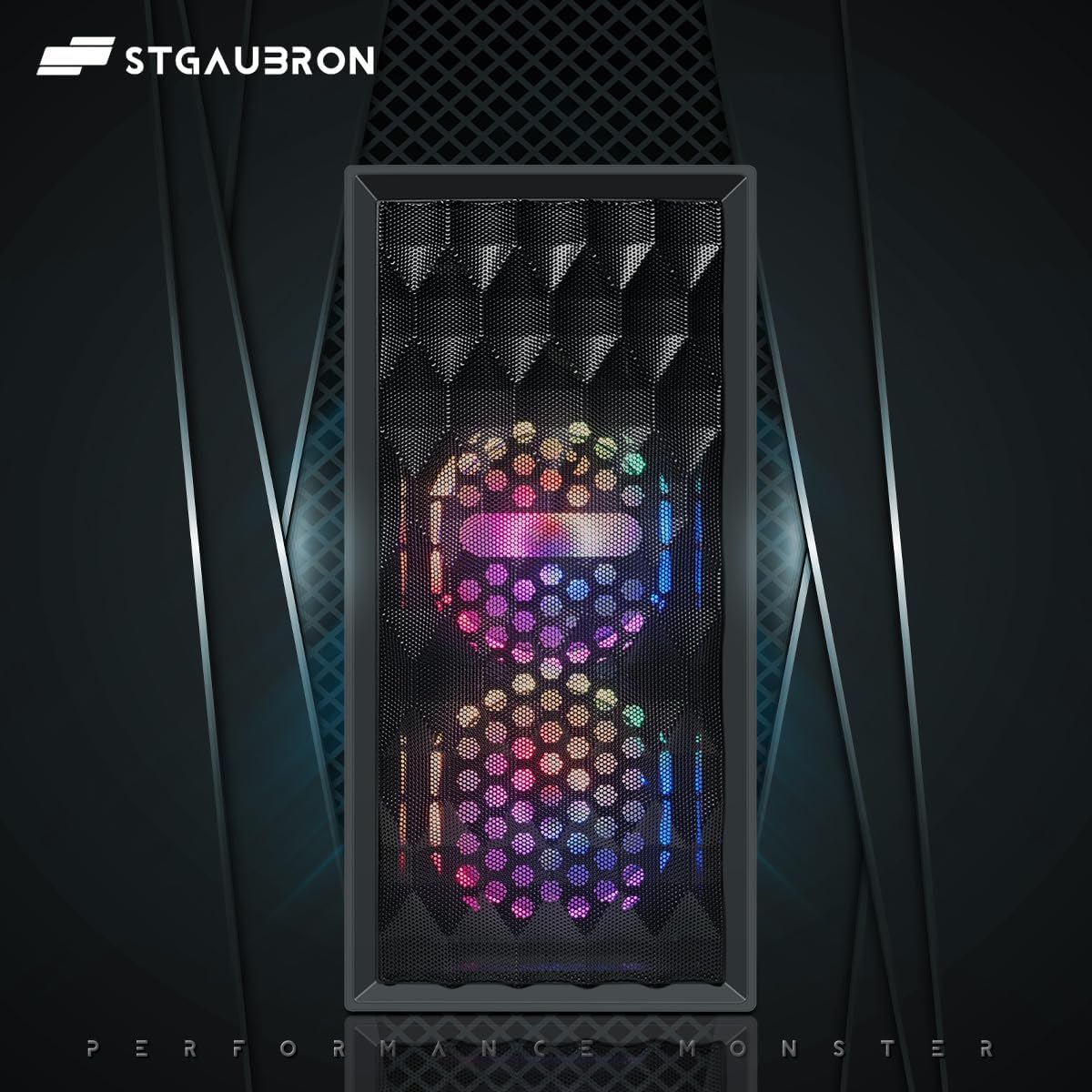 STGAubron RGB Desktop PC Computer, AMD Ryzen 5 3400G up to 4.2GHz, 16G DDR4, 512G SSD, WiFi 6 & BT 5.2, RGB Fan x6, RGB Keyboard & Mouse, Windows 11 Home