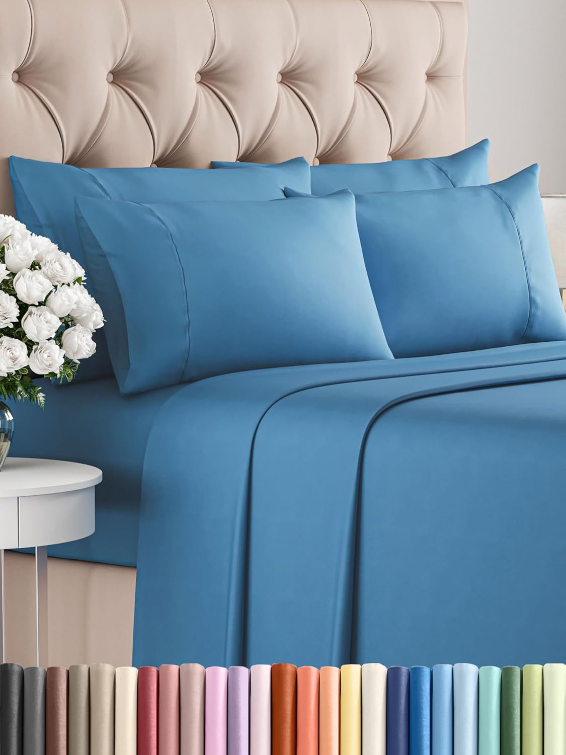 Queen 6 Piece Sheet Set - Cooling Sheets for Hot Sleepers - Hotel Luxury Bedding Set with 8-16 Inch Deep Pockets - 1 Flat & 1 Fitted & 4 Pillowcases - Ultra Soft, Easy Care and Wrinkle Free - White