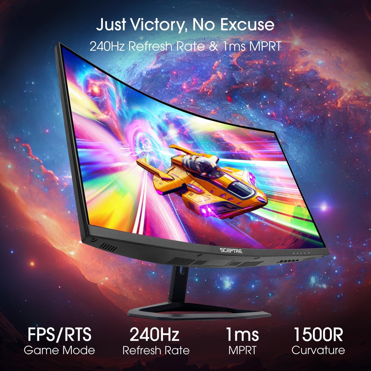 Sceptre 27-inch Curved Gaming Monitor up to 240Hz DisplayPort HDMI 1ms 99% sRGB Build-in Speakers, R1500 Machine Black 2023 (C275B-FWT240)