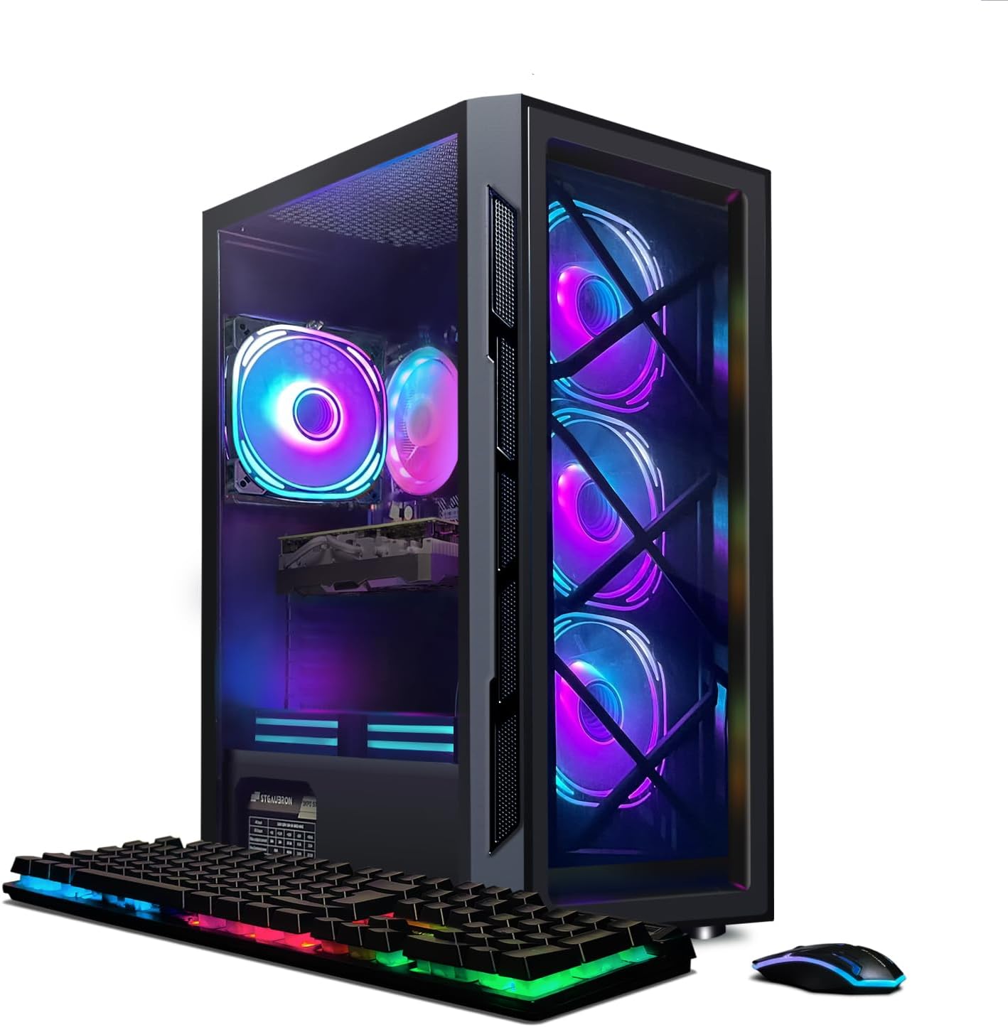 STGAubron RGB Desktop PC Computer, AMD Ryzen 5 3400G up to 4.2GHz, 16G DDR4, 512G SSD, WiFi 6 & BT 5.2, RGB Fan x6, RGB Keyboard & Mouse, Windows 11 Home