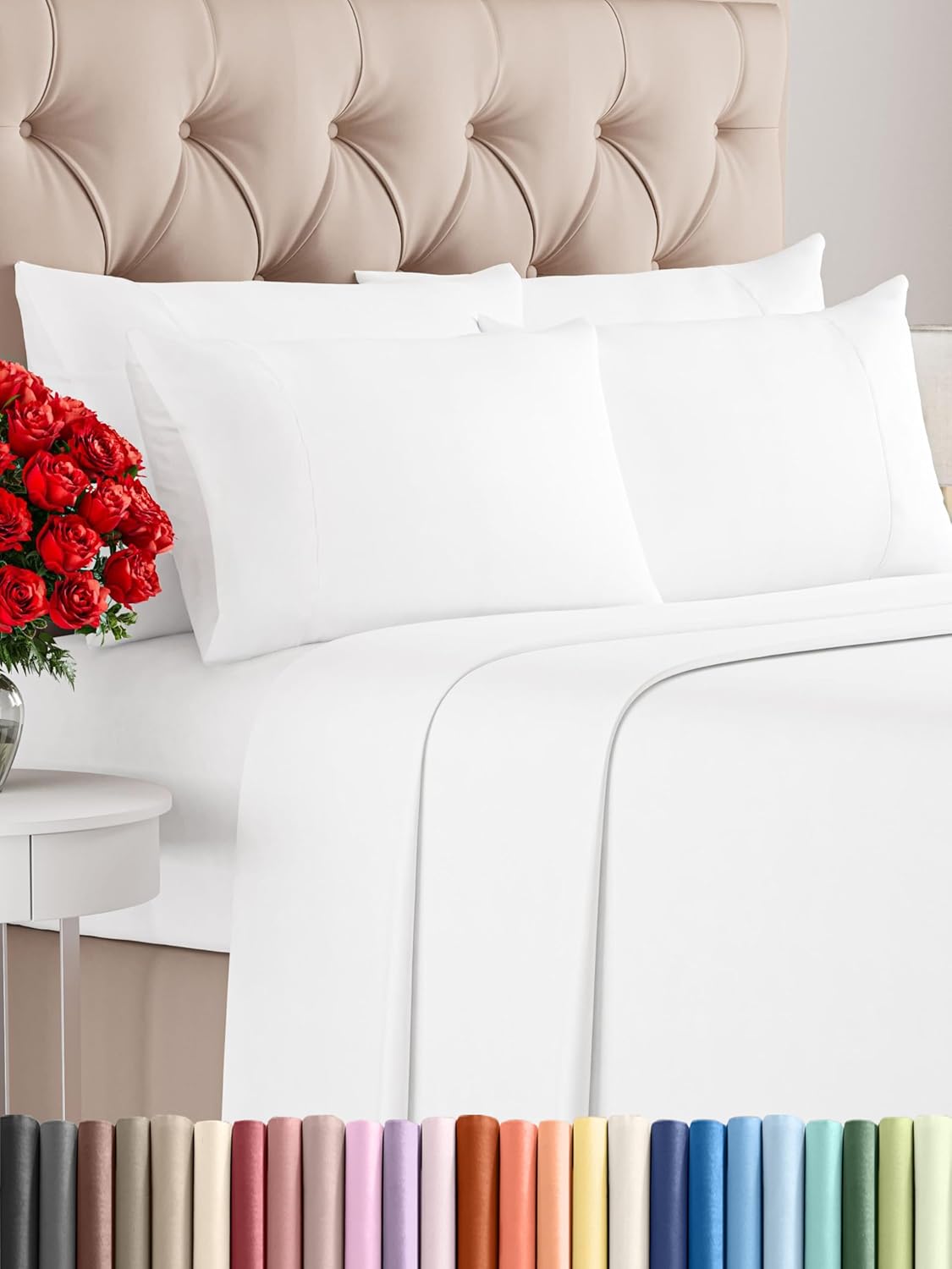 Queen 6 Piece Sheet Set - Cooling Sheets for Hot Sleepers - Hotel Luxury Bedding Set with 8-16 Inch Deep Pockets - 1 Flat & 1 Fitted & 4 Pillowcases - Ultra Soft, Easy Care and Wrinkle Free - White