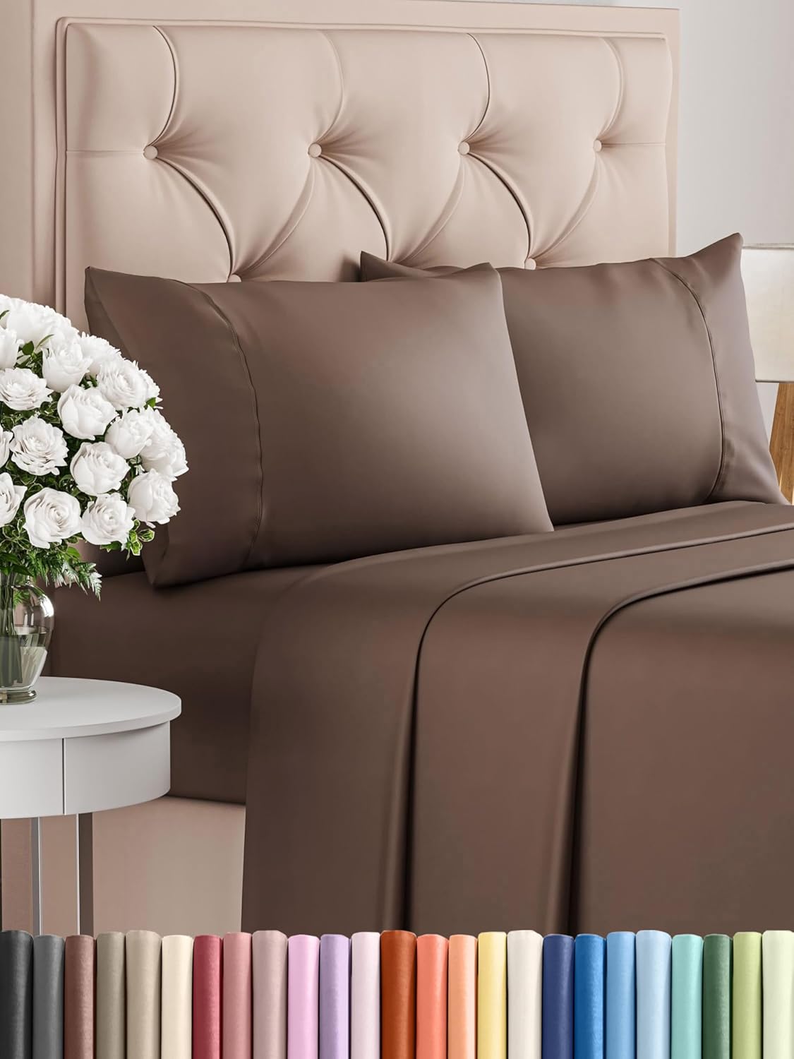 Queen 6 Piece Sheet Set - Cooling Sheets for Hot Sleepers - Hotel Luxury Bedding Set with 8-16 Inch Deep Pockets - 1 Flat & 1 Fitted & 4 Pillowcases - Ultra Soft, Easy Care and Wrinkle Free - White