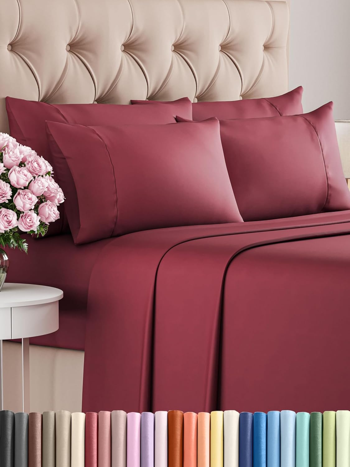 Queen 6 Piece Sheet Set - Cooling Sheets for Hot Sleepers - Hotel Luxury Bedding Set with 8-16 Inch Deep Pockets - 1 Flat & 1 Fitted & 4 Pillowcases - Ultra Soft, Easy Care and Wrinkle Free - White