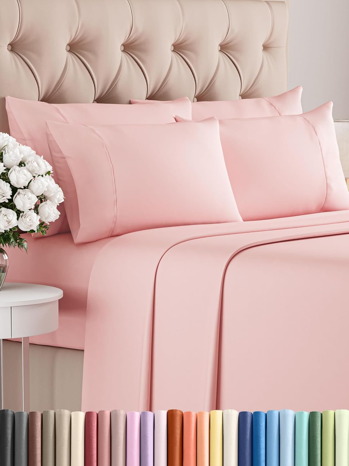 Queen 6 Piece Sheet Set - Cooling Sheets for Hot Sleepers - Hotel Luxury Bedding Set with 8-16 Inch Deep Pockets - 1 Flat & 1 Fitted & 4 Pillowcases - Ultra Soft, Easy Care and Wrinkle Free - White