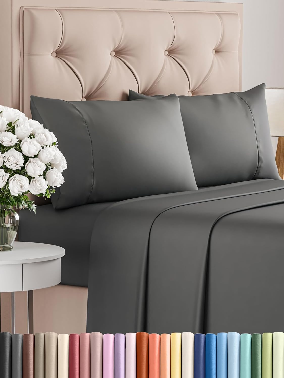 Queen 6 Piece Sheet Set - Cooling Sheets for Hot Sleepers - Hotel Luxury Bedding Set with 8-16 Inch Deep Pockets - 1 Flat & 1 Fitted & 4 Pillowcases - Ultra Soft, Easy Care and Wrinkle Free - White