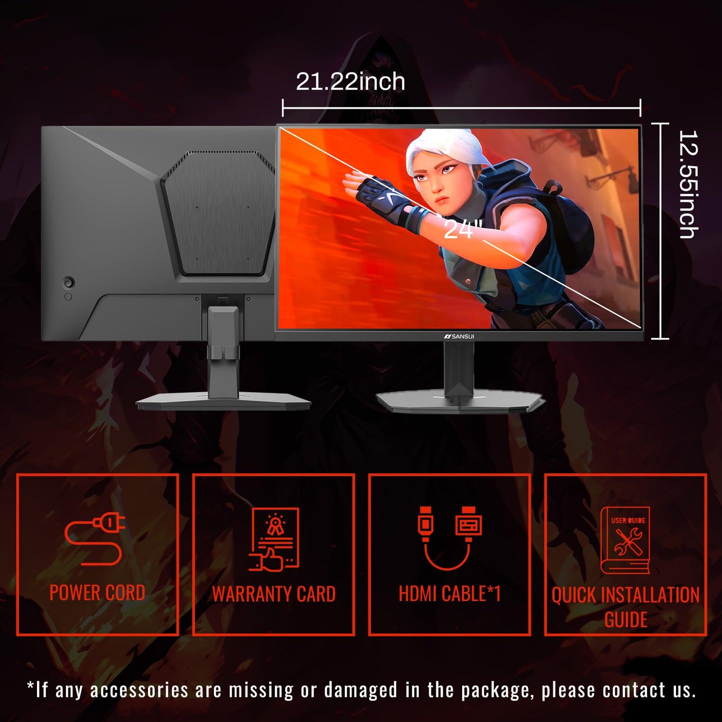 SANSUI 27 Inch Curved 240Hz Gaming Monitor FHD 1080P, 1500R Curve Computer Monitor, 130% sRGB, 4000:1 Contrast, HDR, FreeSync, MPRT 1Ms, Low Blue Light, HDMI DP Ports, Metal Stand, DP Cable Incl.
