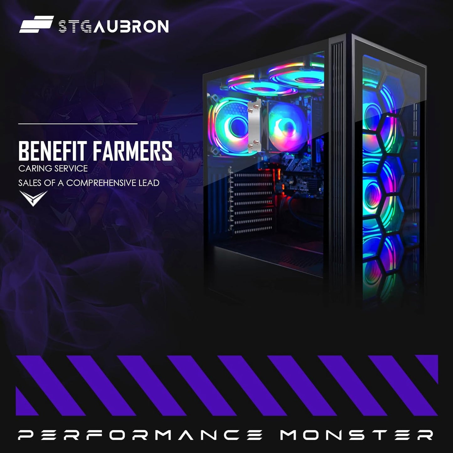 STGAubron RGB Desktop PC Computer, AMD Ryzen 5 3400G up to 4.2GHz, 16G DDR4, 512G SSD, WiFi 6 & BT 5.2, RGB Fan x6, RGB Keyboard & Mouse, Windows 11 Home