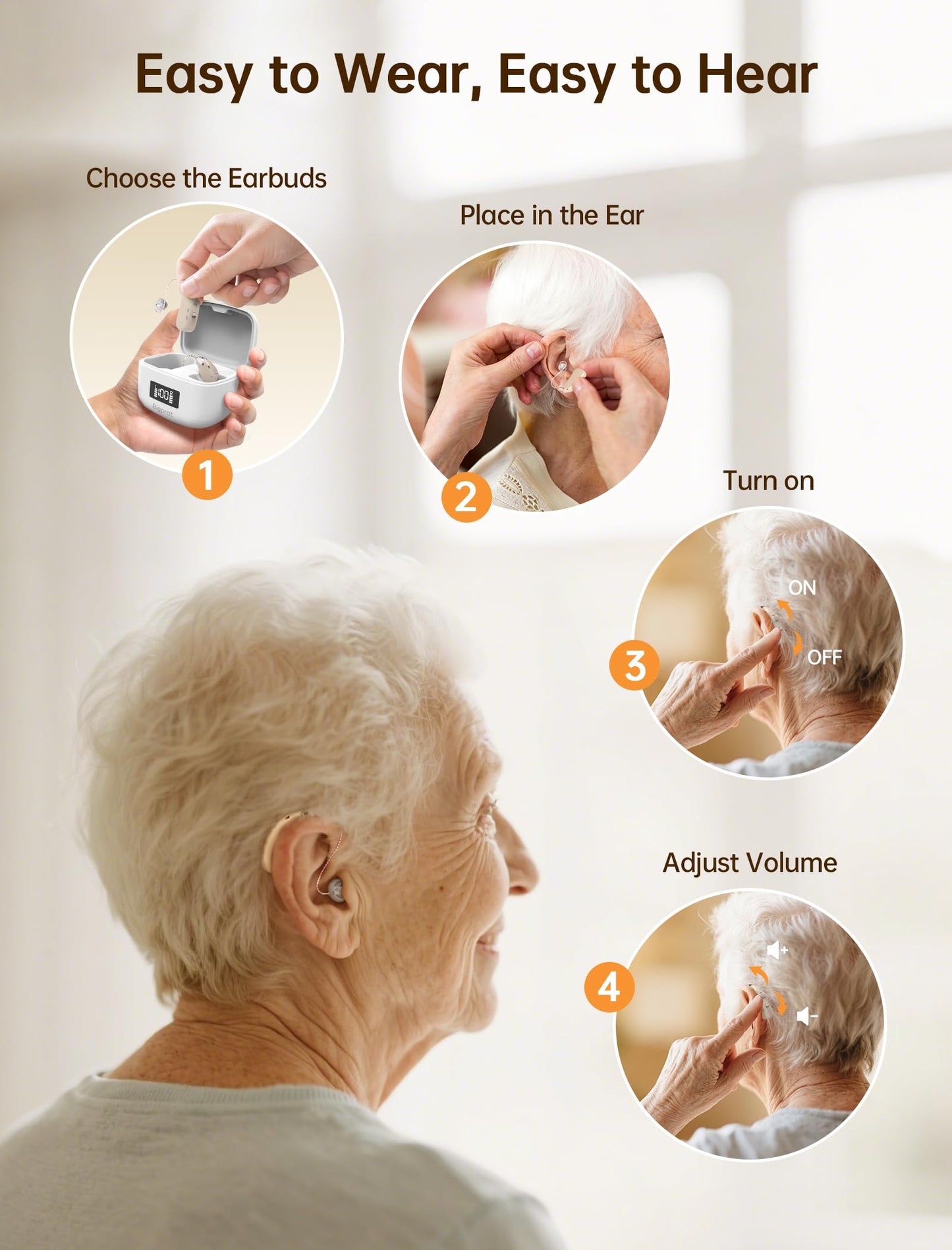 Hearing Aids Rechargeable for Seniors, Lightweight Hearing Amplifiers for Adults Hearing Loss with Noise Cancelling,Portable Behind-the-Ear Hearing Aid Headphones Charging Case Stepless Volume Control