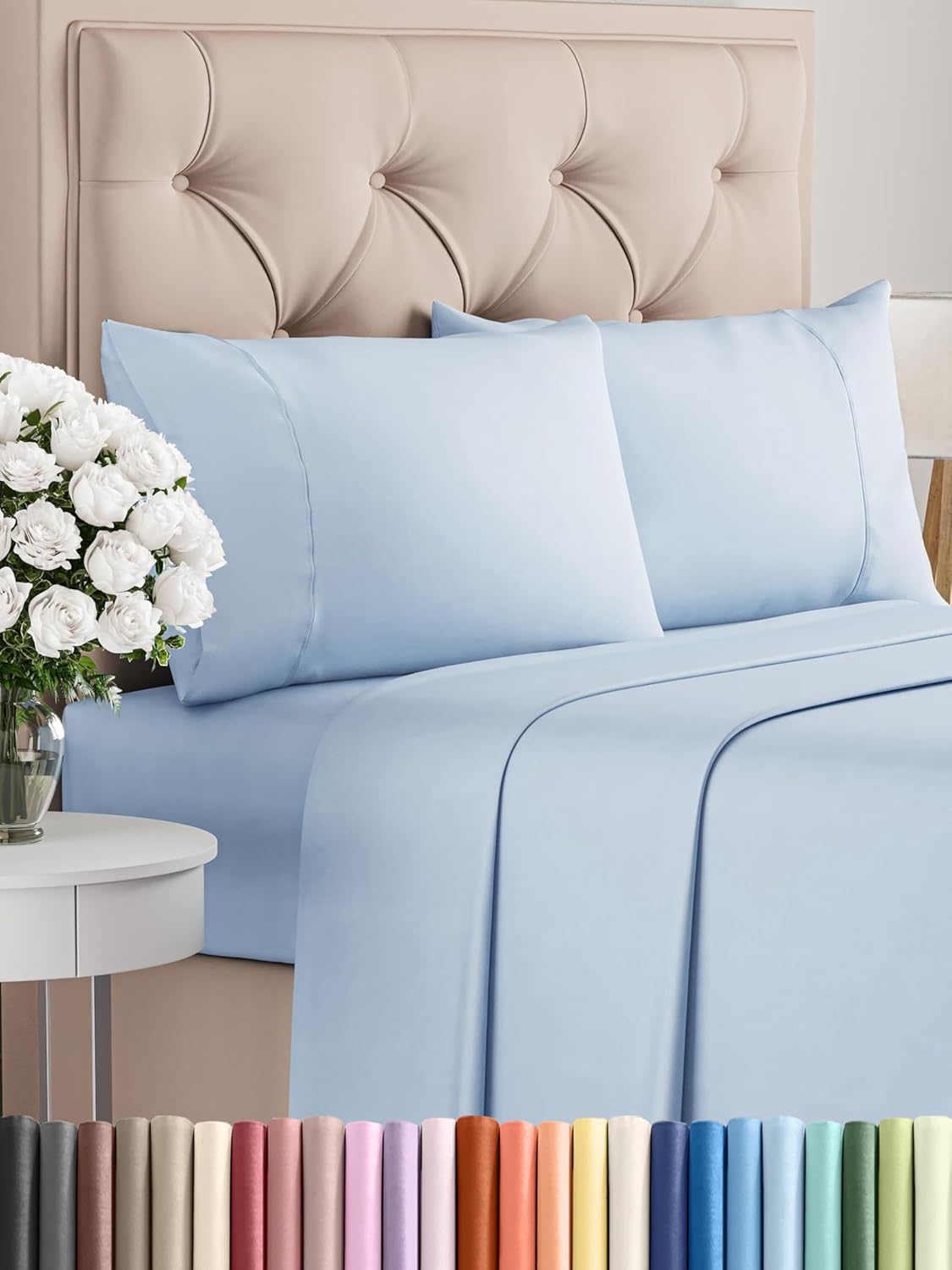 Queen 6 Piece Sheet Set - Cooling Sheets for Hot Sleepers - Hotel Luxury Bedding Set with 8-16 Inch Deep Pockets - 1 Flat & 1 Fitted & 4 Pillowcases - Ultra Soft, Easy Care and Wrinkle Free - White