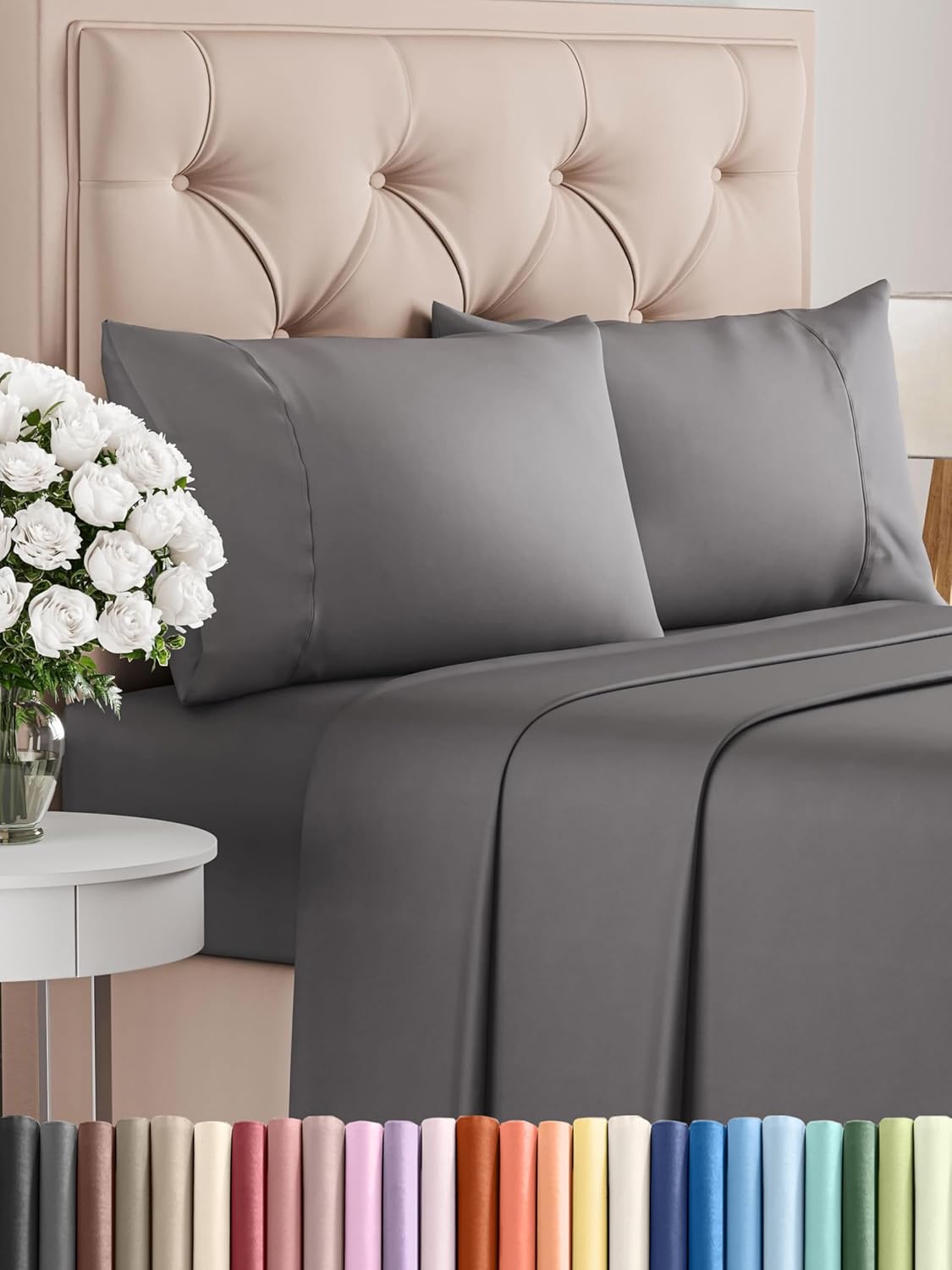 Queen 6 Piece Sheet Set - Cooling Sheets for Hot Sleepers - Hotel Luxury Bedding Set with 8-16 Inch Deep Pockets - 1 Flat & 1 Fitted & 4 Pillowcases - Ultra Soft, Easy Care and Wrinkle Free - White