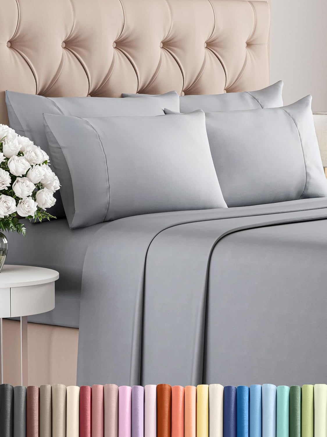Queen 6 Piece Sheet Set - Cooling Sheets for Hot Sleepers - Hotel Luxury Bedding Set with 8-16 Inch Deep Pockets - 1 Flat & 1 Fitted & 4 Pillowcases - Ultra Soft, Easy Care and Wrinkle Free - White