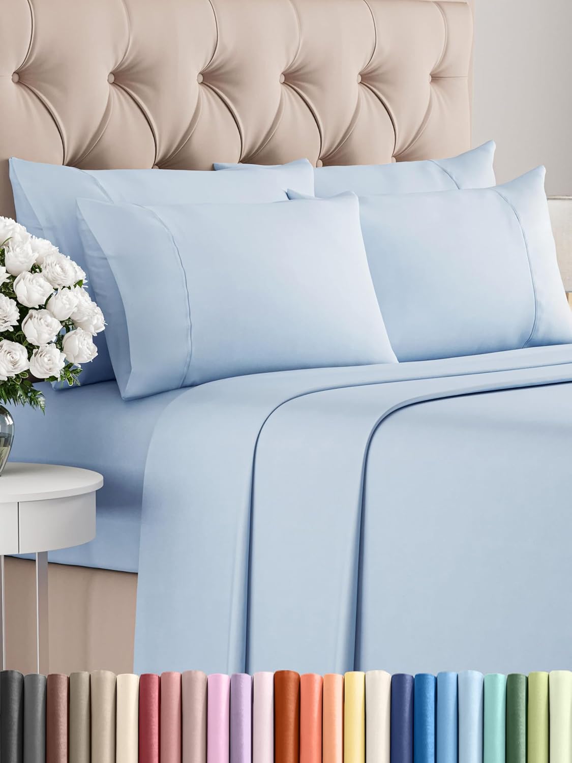 Queen 6 Piece Sheet Set - Cooling Sheets for Hot Sleepers - Hotel Luxury Bedding Set with 8-16 Inch Deep Pockets - 1 Flat & 1 Fitted & 4 Pillowcases - Ultra Soft, Easy Care and Wrinkle Free - White