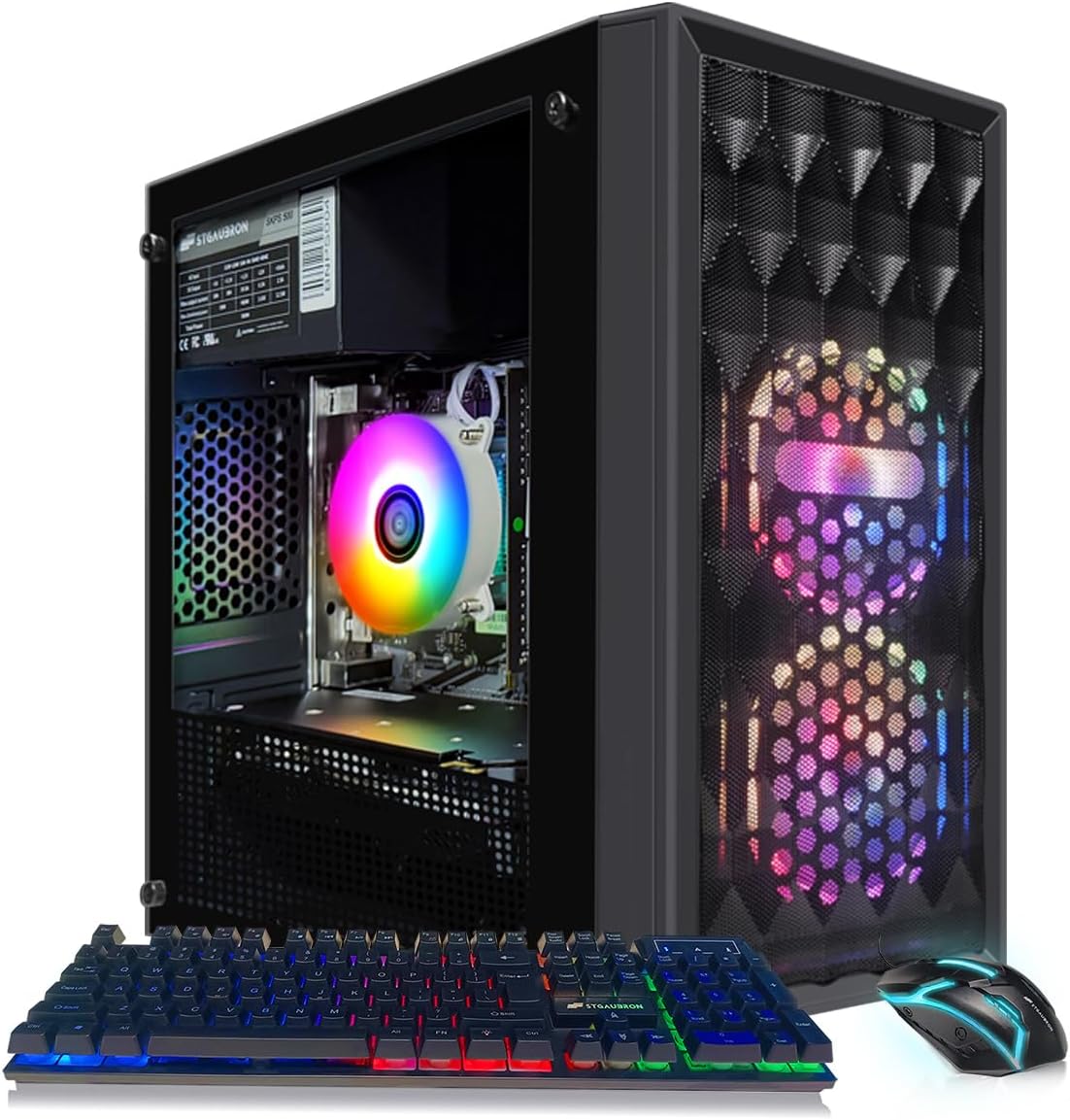 STGAubron RGB Desktop PC Computer, AMD Ryzen 5 3400G up to 4.2GHz, 16G DDR4, 512G SSD, WiFi 6 & BT 5.2, RGB Fan x6, RGB Keyboard & Mouse, Windows 11 Home