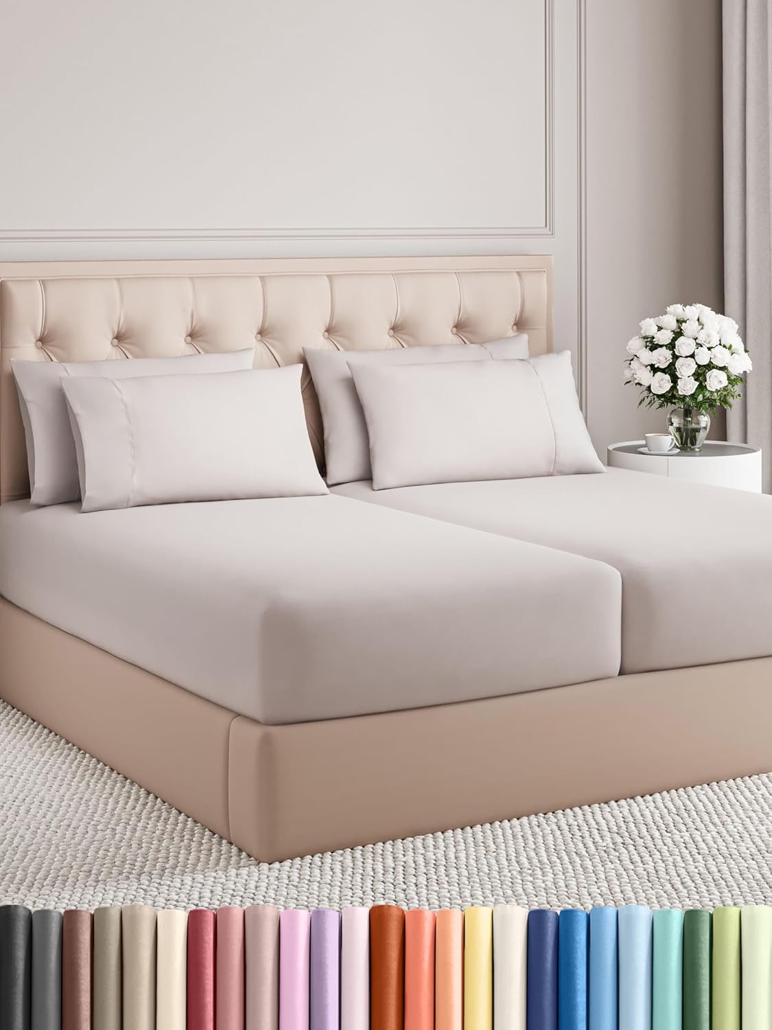 Queen 6 Piece Sheet Set - Cooling Sheets for Hot Sleepers - Hotel Luxury Bedding Set with 8-16 Inch Deep Pockets - 1 Flat & 1 Fitted & 4 Pillowcases - Ultra Soft, Easy Care and Wrinkle Free - White