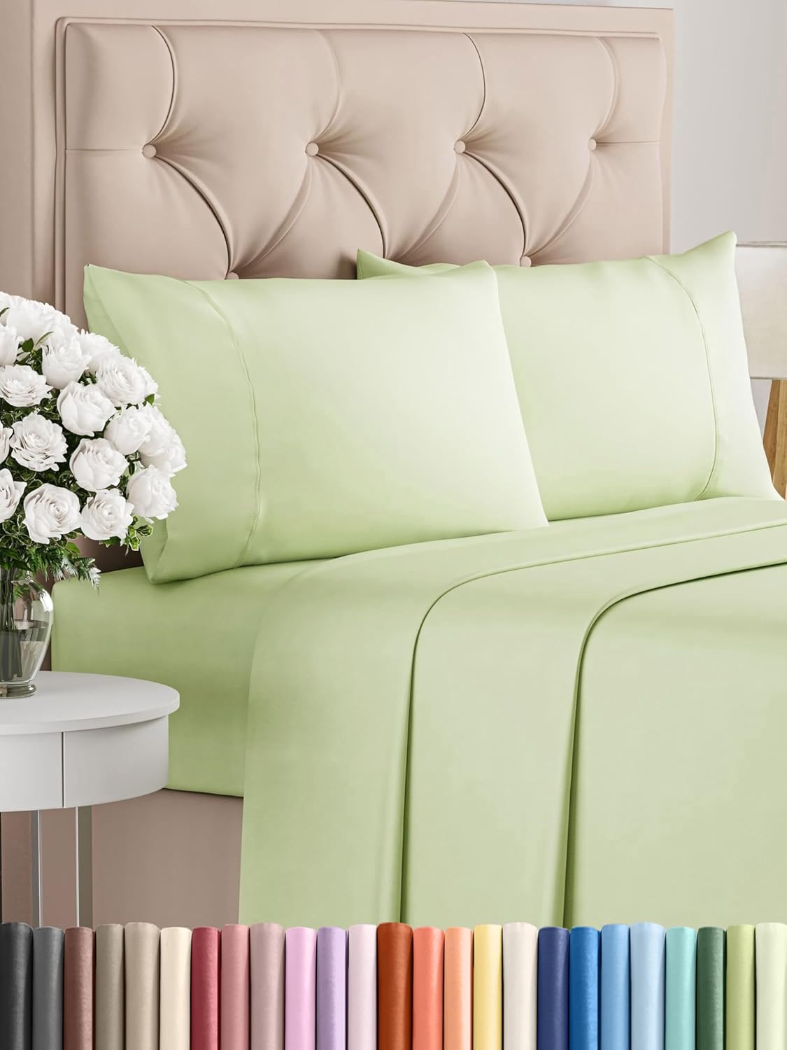 Queen 6 Piece Sheet Set - Cooling Sheets for Hot Sleepers - Hotel Luxury Bedding Set with 8-16 Inch Deep Pockets - 1 Flat & 1 Fitted & 4 Pillowcases - Ultra Soft, Easy Care and Wrinkle Free - White