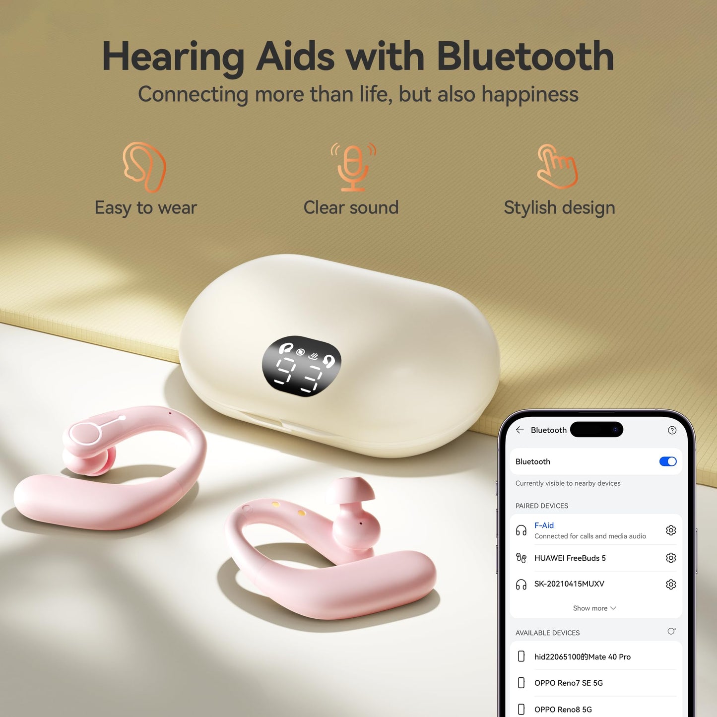 Hearing Aids, Hearing Aids for Seniors with Automatic Noise Cancelling for the Hearing Loss, Rechargeable Bluetooth Hearing Amplifiers with APP Volume Control, Premium Comfort Design and Wear