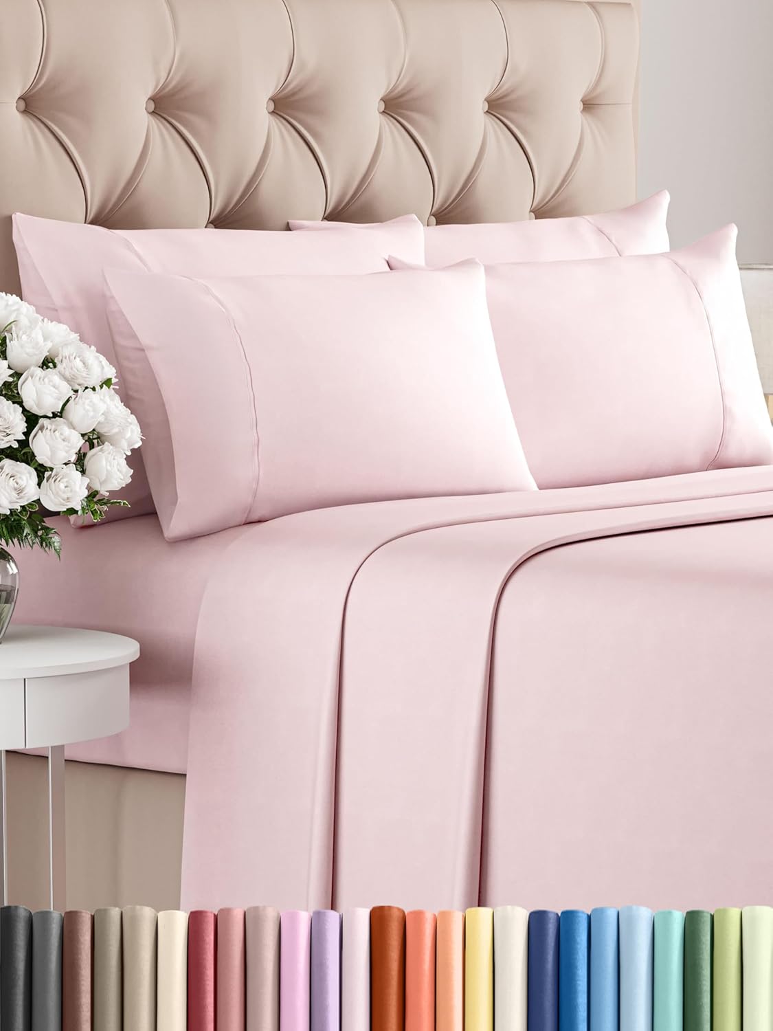 Queen 6 Piece Sheet Set - Cooling Sheets for Hot Sleepers - Hotel Luxury Bedding Set with 8-16 Inch Deep Pockets - 1 Flat & 1 Fitted & 4 Pillowcases - Ultra Soft, Easy Care and Wrinkle Free - White