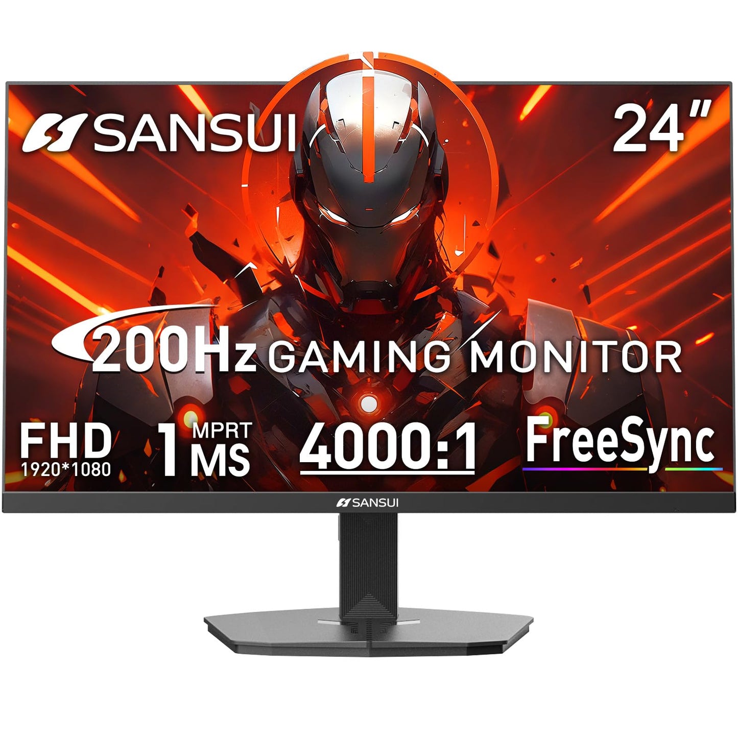 SANSUI 27 Inch Curved 240Hz Gaming Monitor FHD 1080P, 1500R Curve Computer Monitor, 130% sRGB, 4000:1 Contrast, HDR, FreeSync, MPRT 1Ms, Low Blue Light, HDMI DP Ports, Metal Stand, DP Cable Incl.