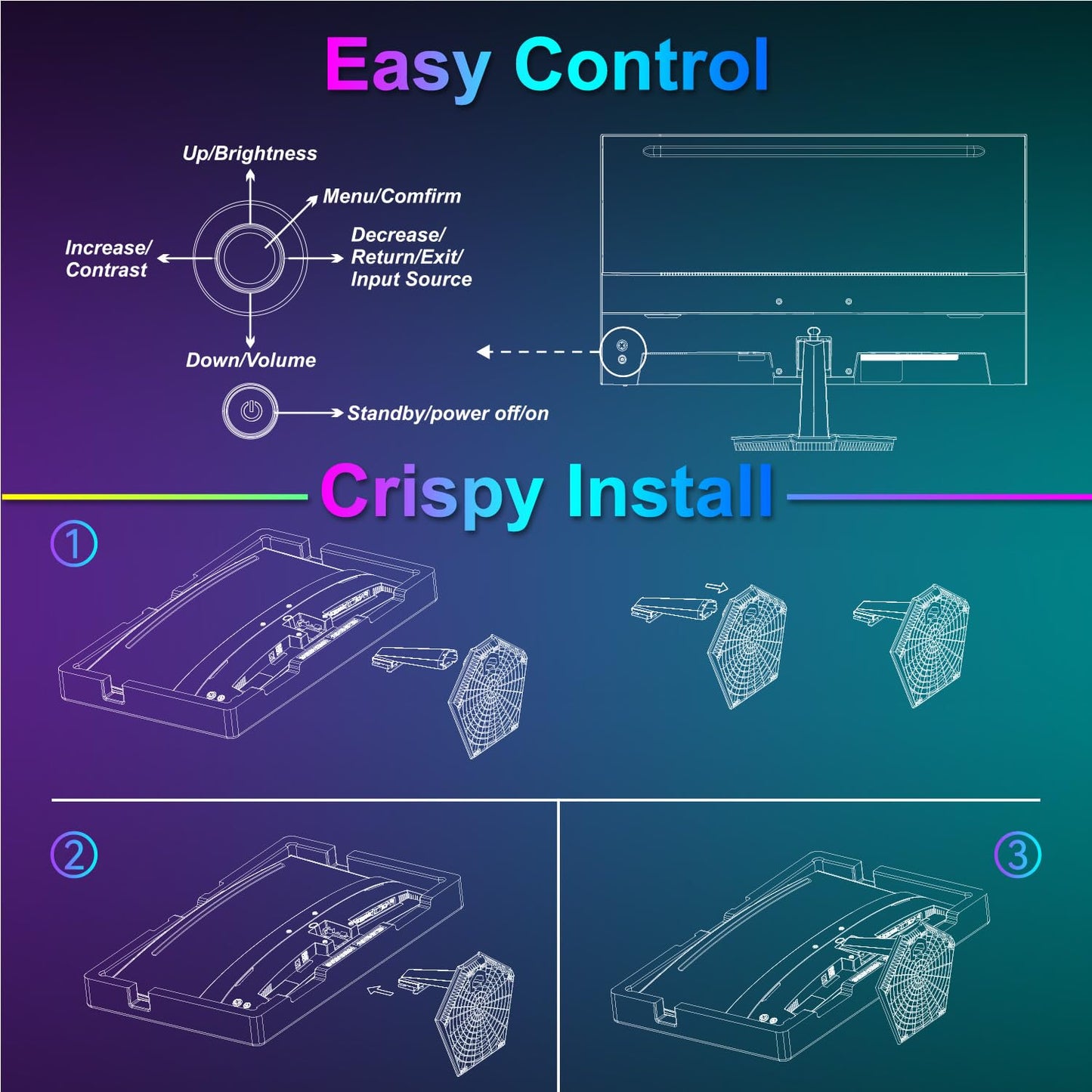 SANSUI 27 Inch Curved Gaming Monitor 180Hz 1ms with Speakers FHD 1080P Computer Monitor FreeSync|1500R|130% sRGB|HDR|Low Blue Light|HDMI DP Ports|VESA Mount|Metal Stand(ES-G27C1 HDMI Cable Incl.)