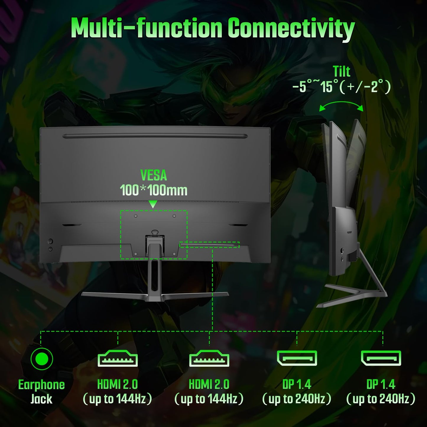 SANSUI 27 Inch Curved 240Hz Gaming Monitor FHD 1080P, 1500R Curve Computer Monitor, 130% sRGB, 4000:1 Contrast, HDR, FreeSync, MPRT 1Ms, Low Blue Light, HDMI DP Ports, Metal Stand, DP Cable Incl.