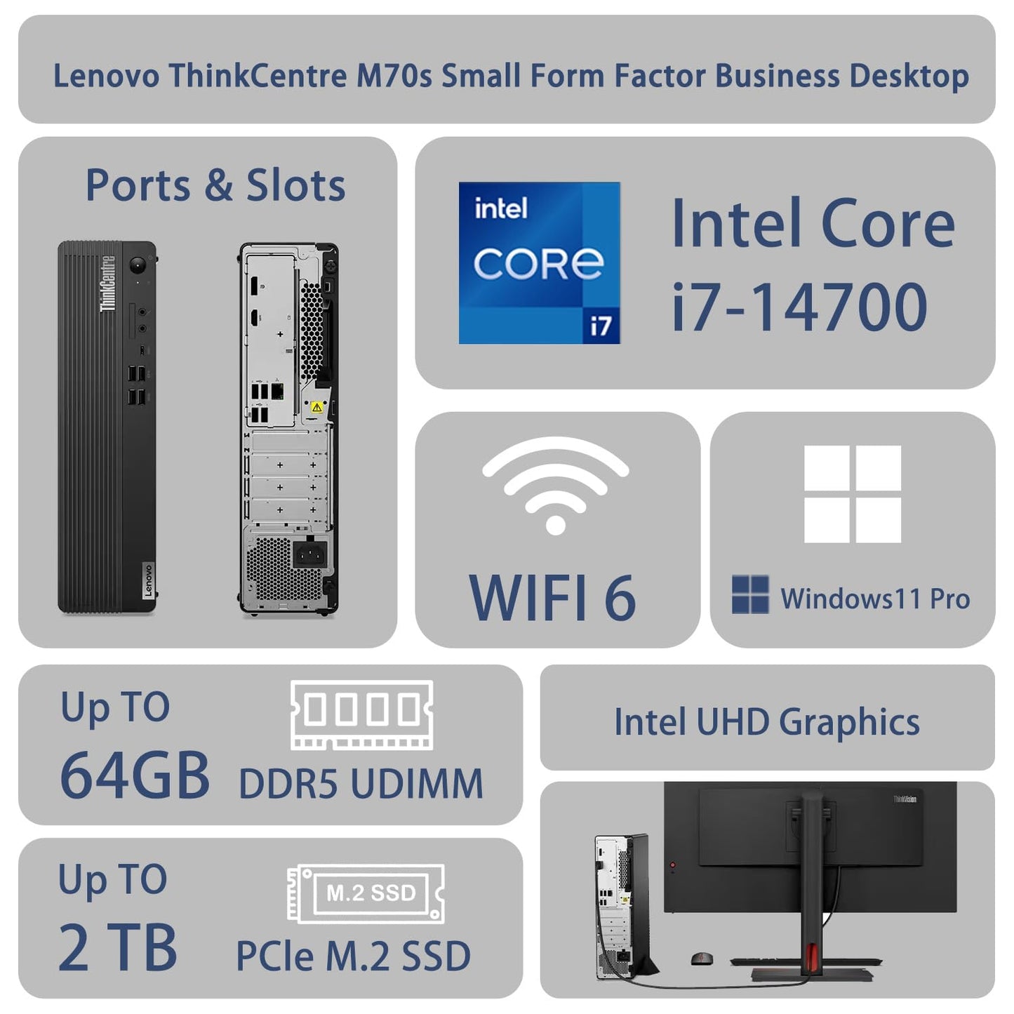 Lenovo ThinkCentre M70s Small Form Factor Business Desktop, 14th Gen Intel 10-Core i5-14400, 32GB DDR5 RAM, 1TB SSD, HDMI, DP, Wi-Fi 6, Windows 11 Pro, Bundle with Adata UC310 64GB USB Flash Drive