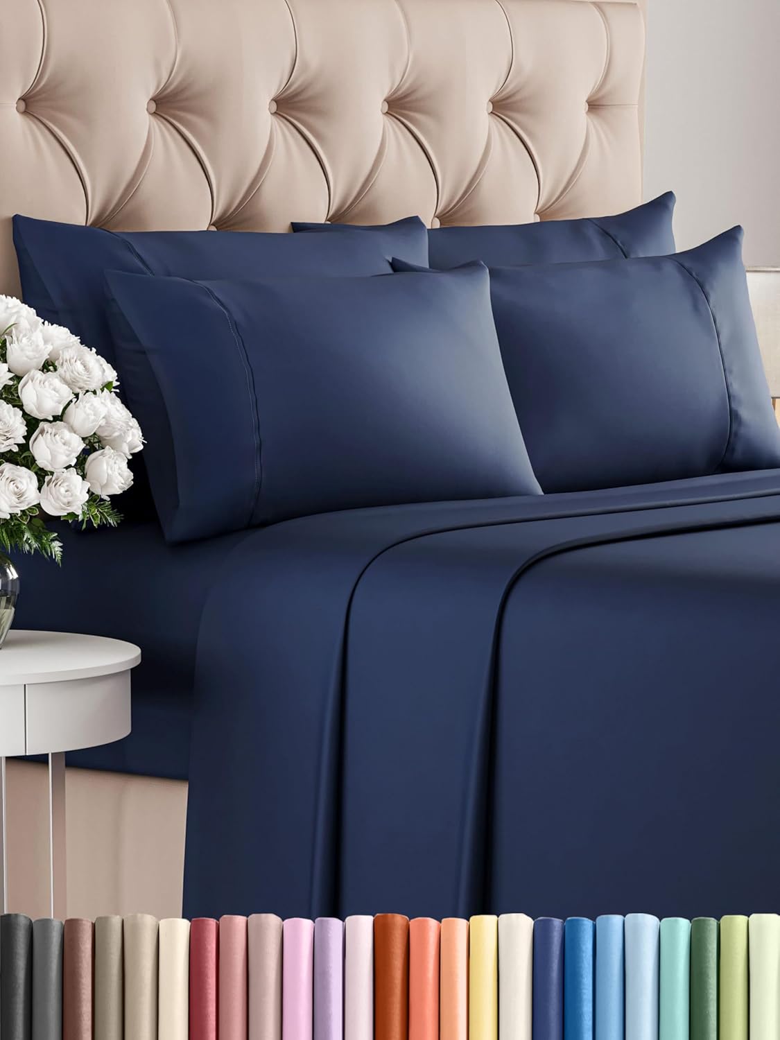Queen 6 Piece Sheet Set - Cooling Sheets for Hot Sleepers - Hotel Luxury Bedding Set with 8-16 Inch Deep Pockets - 1 Flat & 1 Fitted & 4 Pillowcases - Ultra Soft, Easy Care and Wrinkle Free - White