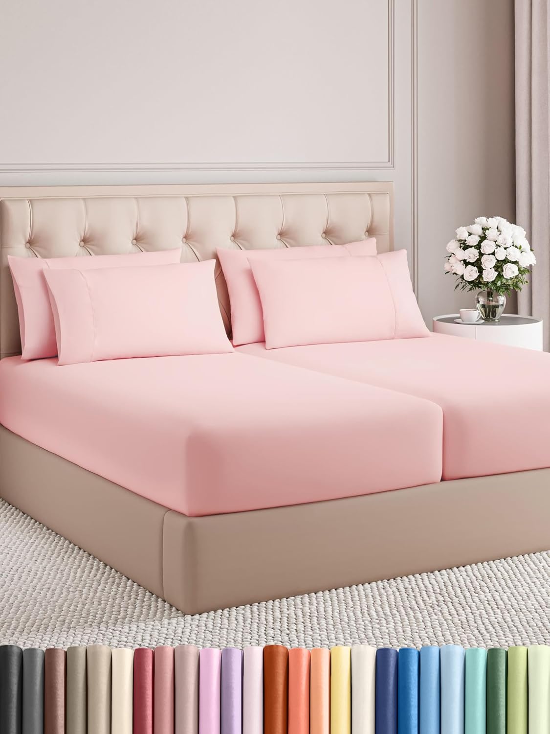 Queen 6 Piece Sheet Set - Cooling Sheets for Hot Sleepers - Hotel Luxury Bedding Set with 8-16 Inch Deep Pockets - 1 Flat & 1 Fitted & 4 Pillowcases - Ultra Soft, Easy Care and Wrinkle Free - White