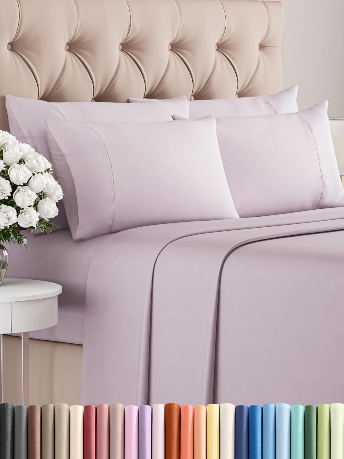 Queen 6 Piece Sheet Set - Cooling Sheets for Hot Sleepers - Hotel Luxury Bedding Set with 8-16 Inch Deep Pockets - 1 Flat & 1 Fitted & 4 Pillowcases - Ultra Soft, Easy Care and Wrinkle Free - White
