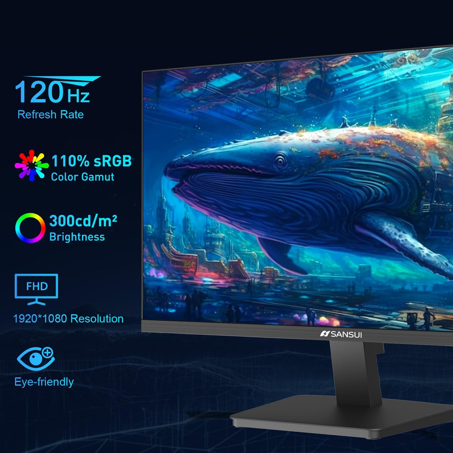 SANSUI 27 Inch Curved 240Hz Gaming Monitor FHD 1080P, 1500R Curve Computer Monitor, 130% sRGB, 4000:1 Contrast, HDR, FreeSync, MPRT 1Ms, Low Blue Light, HDMI DP Ports, Metal Stand, DP Cable Incl.