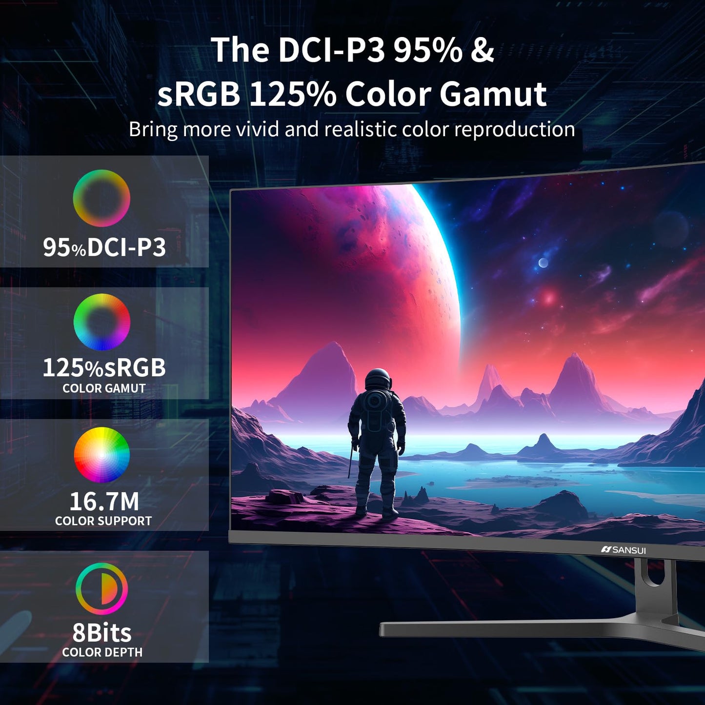 SANSUI 27 Inch Curved 240Hz Gaming Monitor FHD 1080P, 1500R Curve Computer Monitor, 130% sRGB, 4000:1 Contrast, HDR, FreeSync, MPRT 1Ms, Low Blue Light, HDMI DP Ports, Metal Stand, DP Cable Incl.
