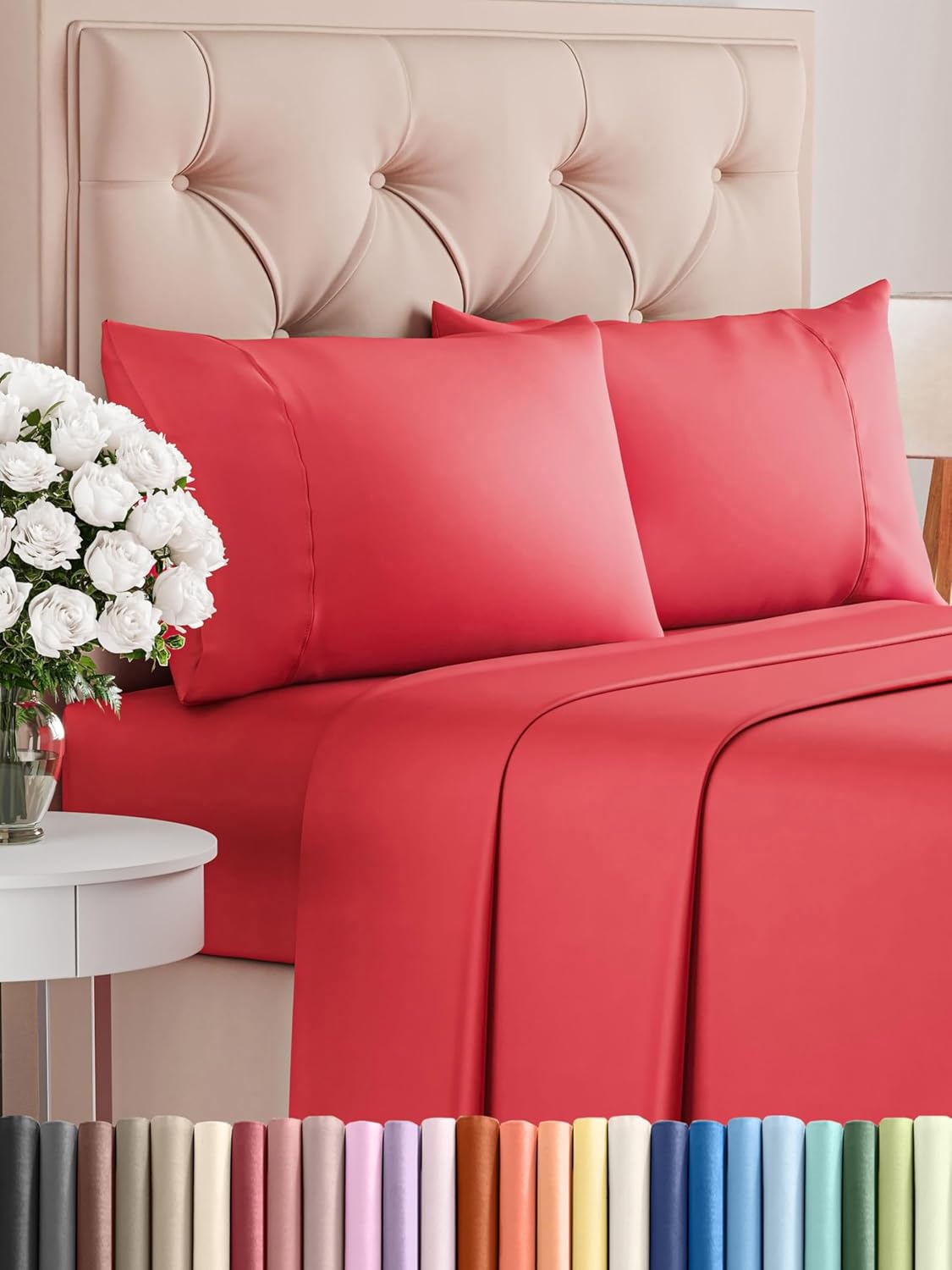 Queen 6 Piece Sheet Set - Cooling Sheets for Hot Sleepers - Hotel Luxury Bedding Set with 8-16 Inch Deep Pockets - 1 Flat & 1 Fitted & 4 Pillowcases - Ultra Soft, Easy Care and Wrinkle Free - White