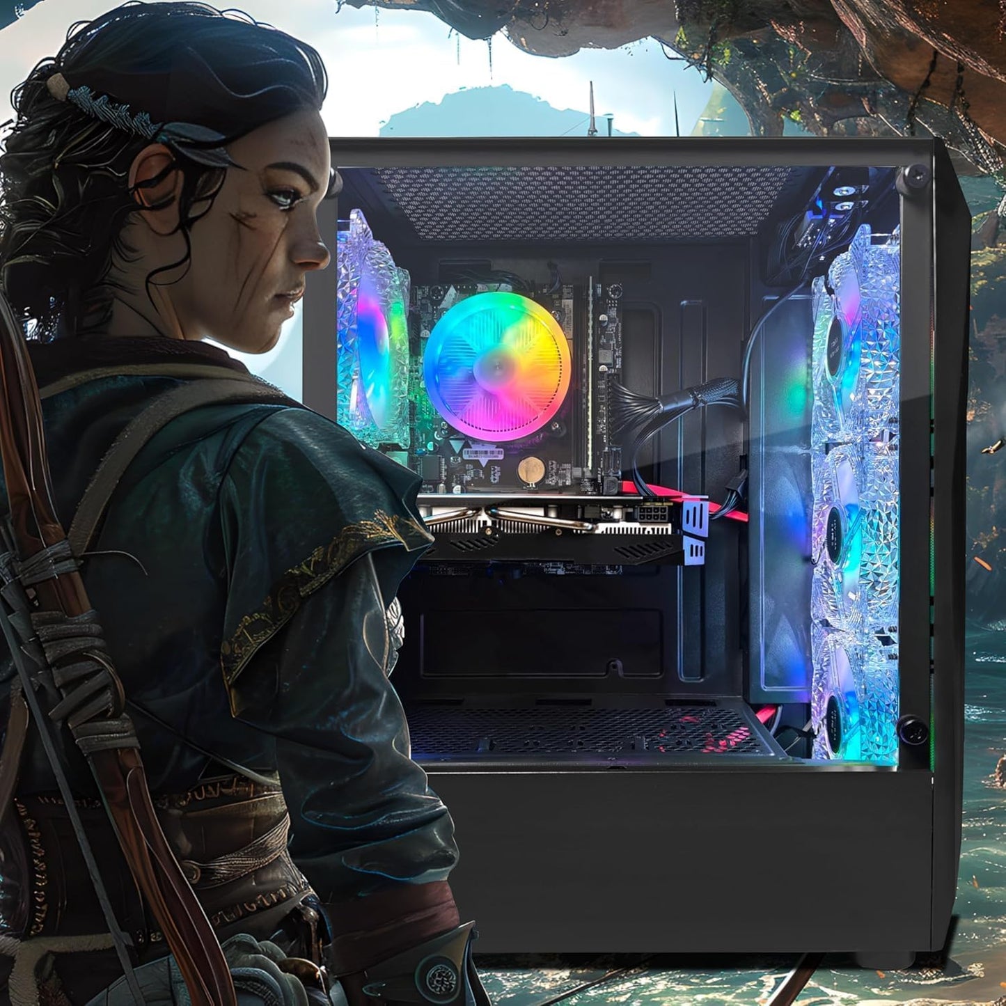 STGAubron RGB Desktop PC Computer, AMD Ryzen 5 3400G up to 4.2GHz, 16G DDR4, 512G SSD, WiFi 6 & BT 5.2, RGB Fan x6, RGB Keyboard & Mouse, Windows 11 Home